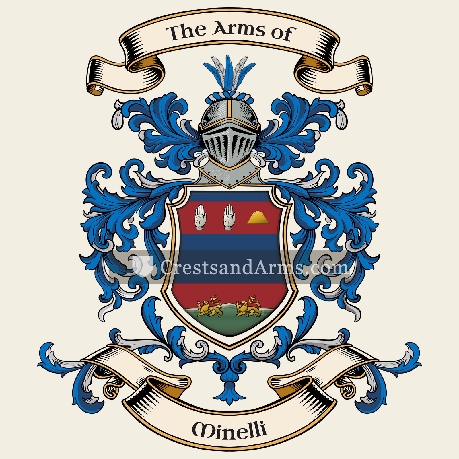 The Minelli coat of arms, drawn from the recorded blazon