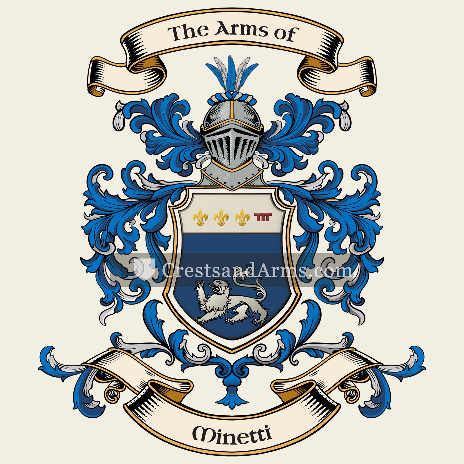 The Minetti coat of arms, drawn from the recorded blazon