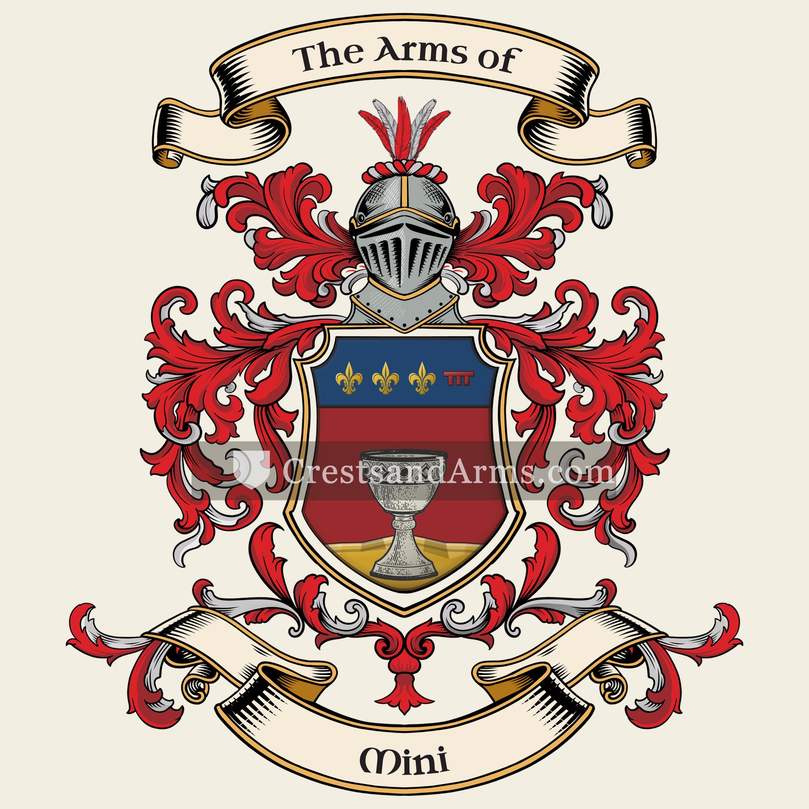 The Mini coat of arms, drawn from the recorded blazon