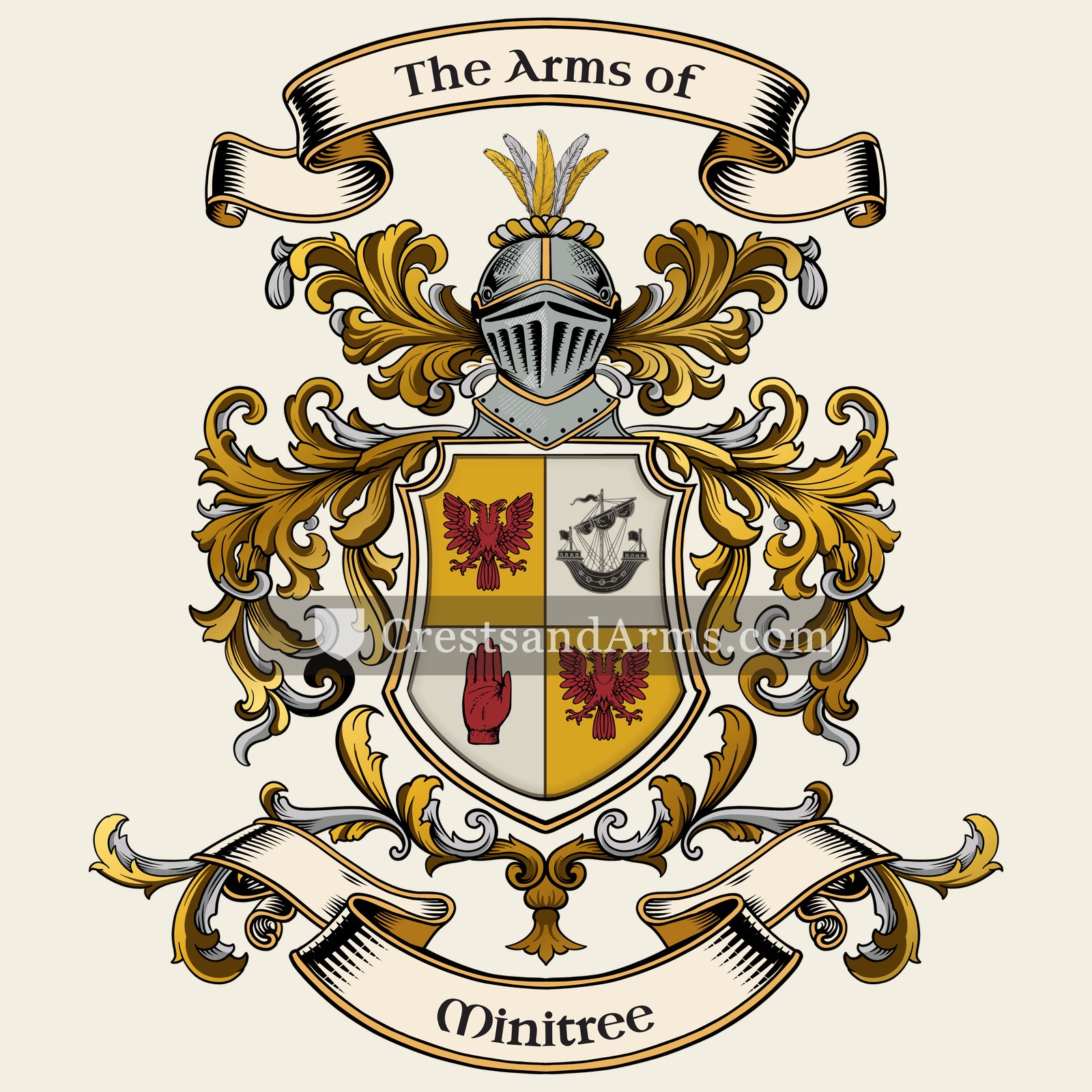 The Minitree coat of arms, drawn from the recorded blazon