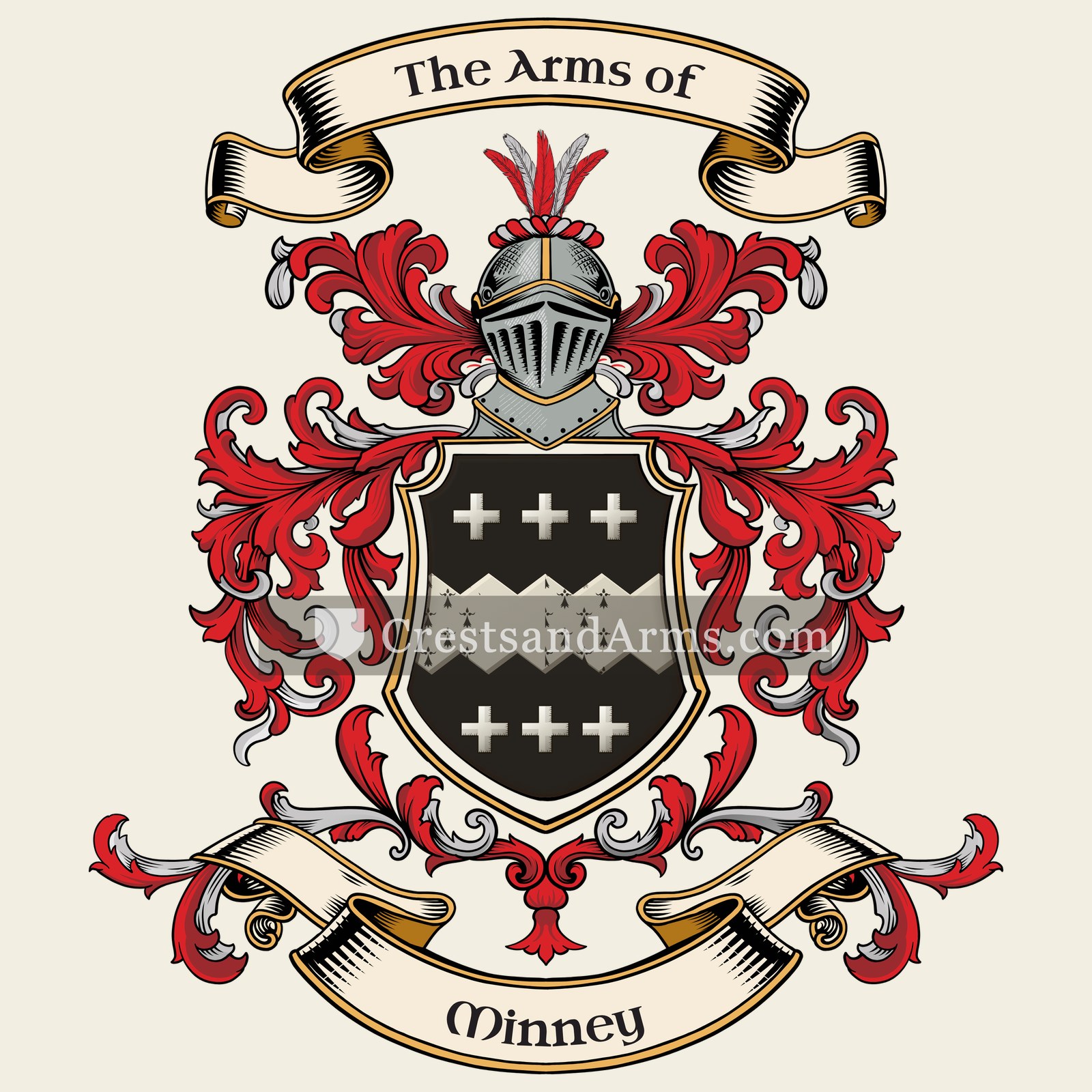 The Minney coat of arms, drawn from the recorded blazon