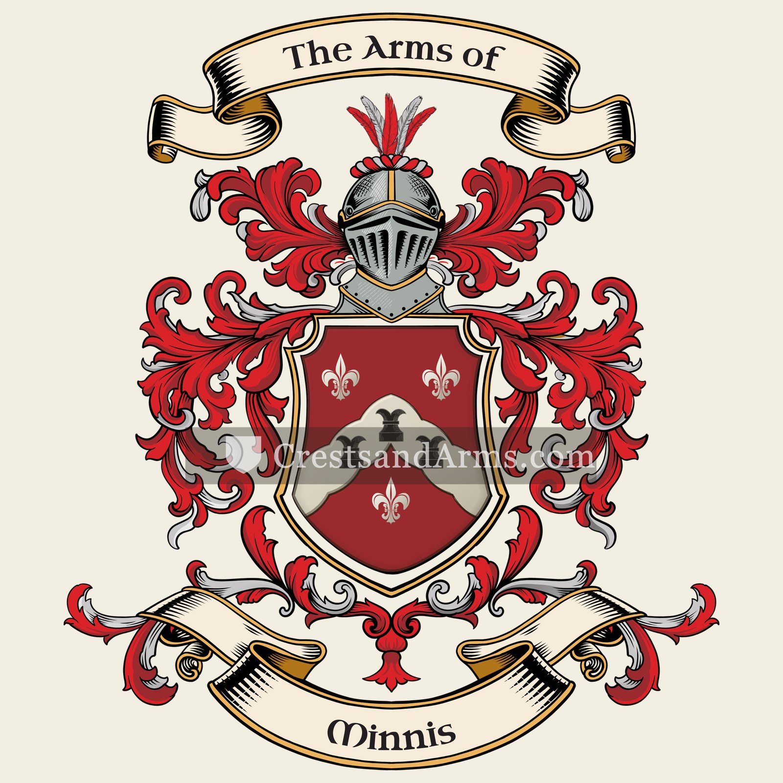 The Minnis coat of arms, drawn from the recorded blazon