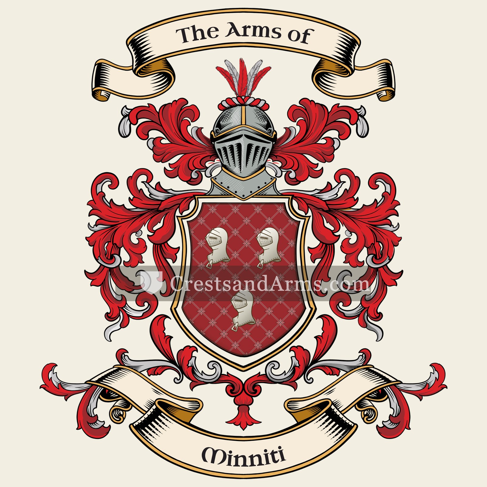 The Minniti coat of arms, drawn from the recorded blazon