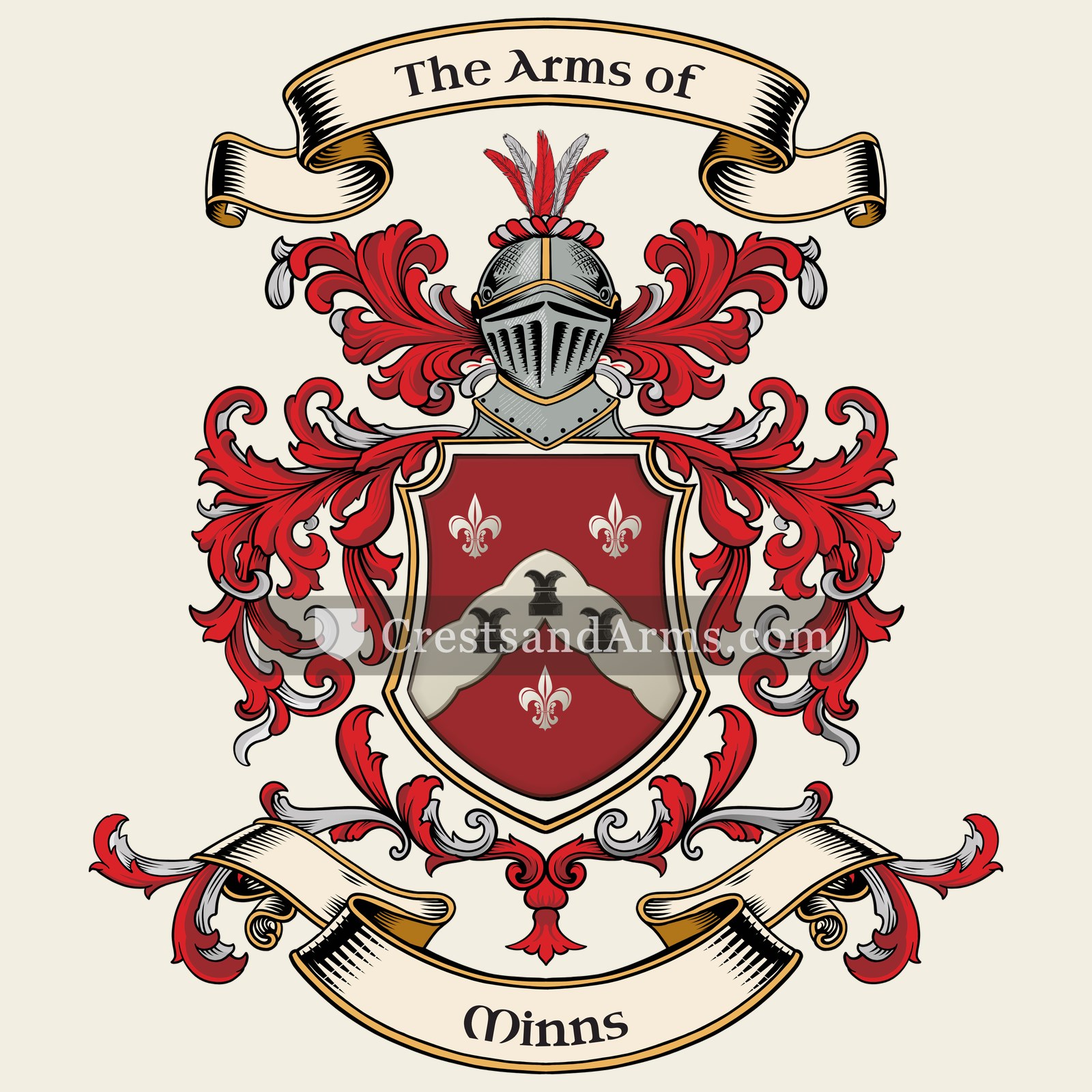 The Minns coat of arms, drawn from the recorded blazon