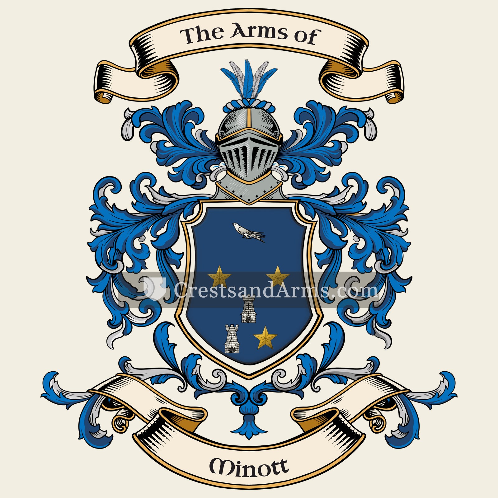 The Minott coat of arms, drawn from the recorded blazon