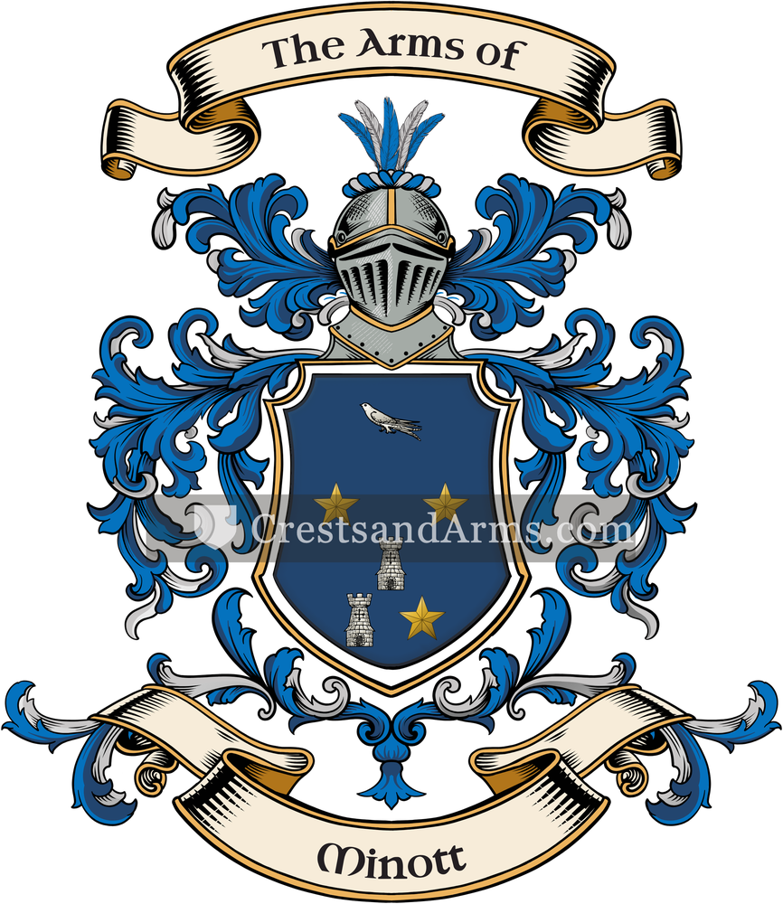 The Minott coat of arms, drawn from the recorded blazon