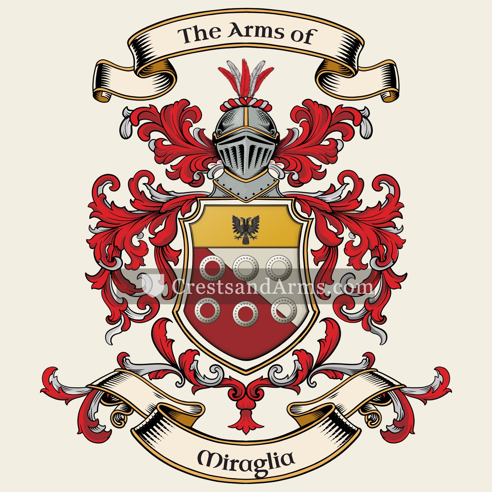 The Miraglia coat of arms, drawn from the recorded blazon