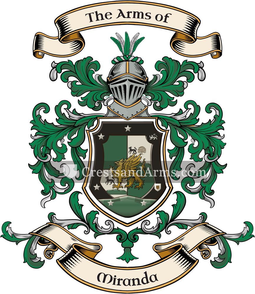 The Miranda coat of arms, drawn from the recorded blazon