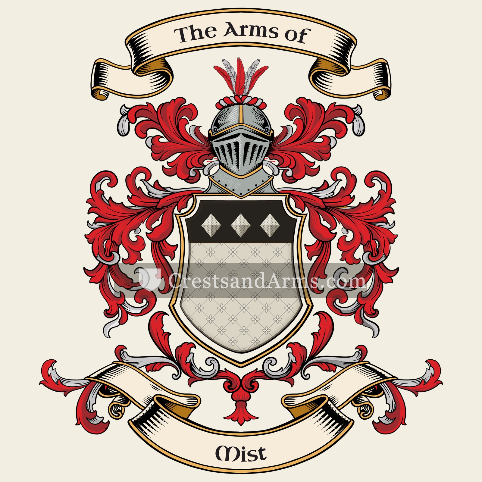 The Mist coat of arms, drawn from the recorded blazon