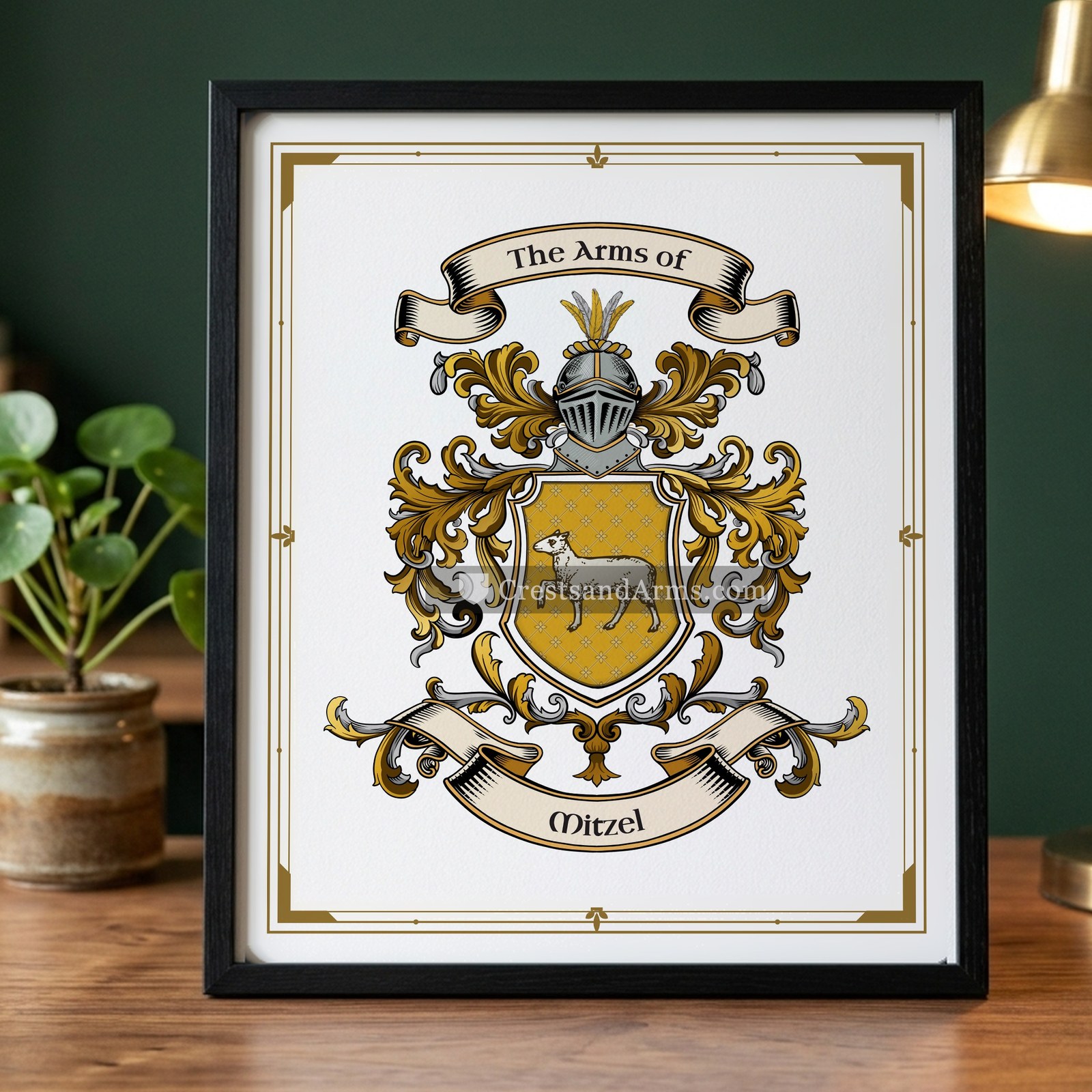 The Mitzel arms on the framed, black wood