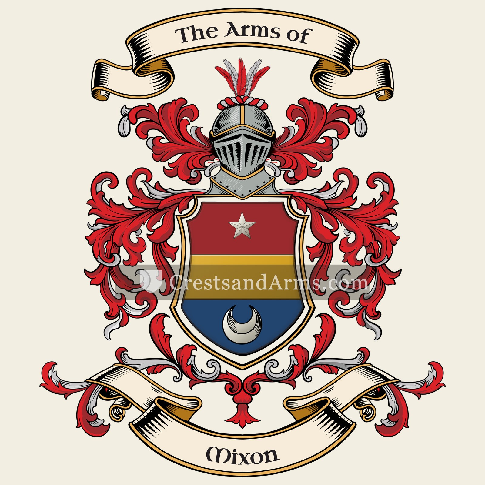 The Mixon coat of arms, drawn from the recorded blazon