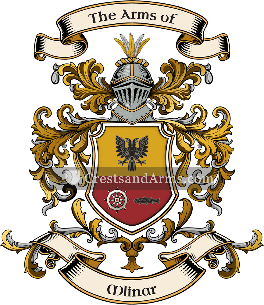 The Mlinar coat of arms, drawn from the recorded blazon