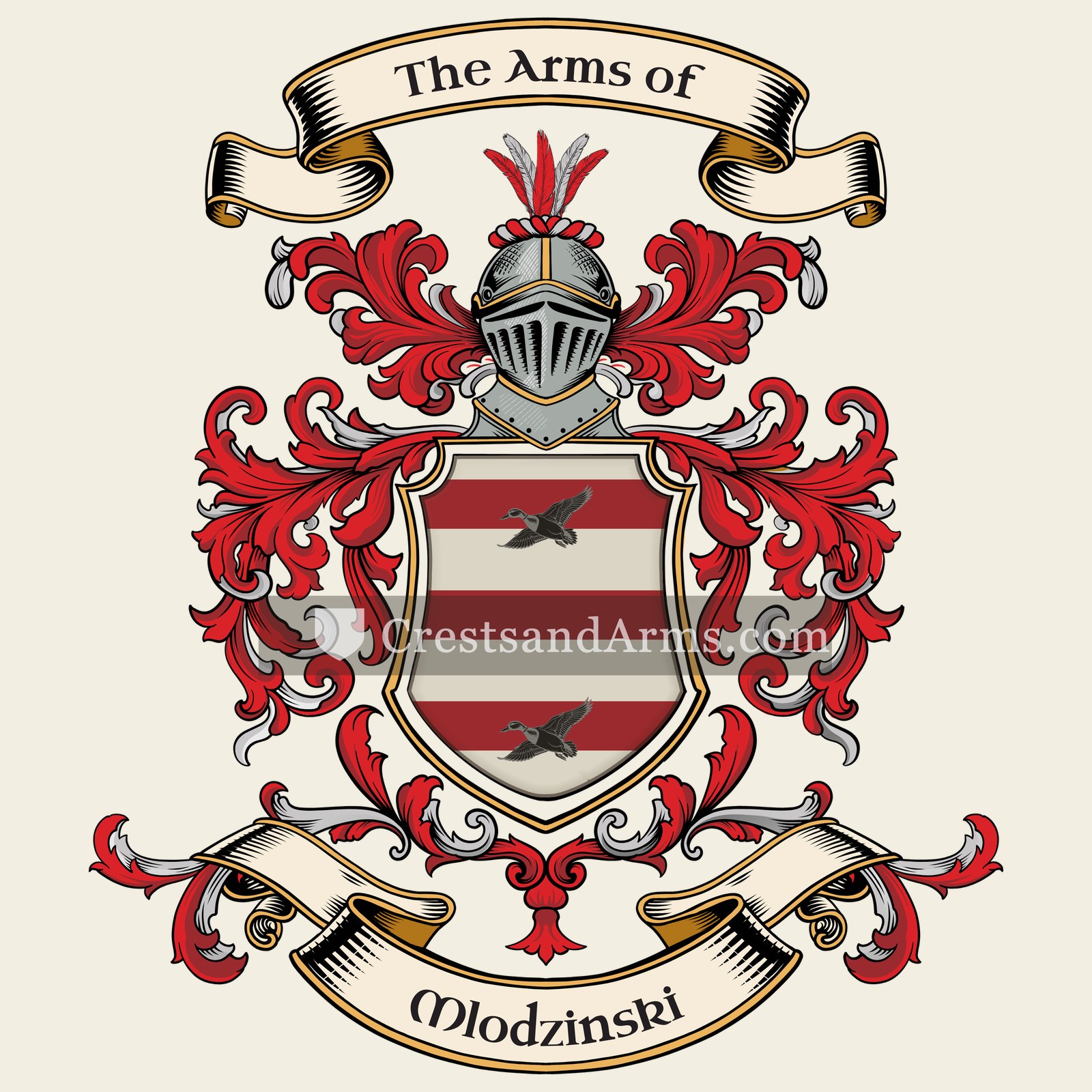 The Mlodzinski coat of arms, drawn from the recorded blazon