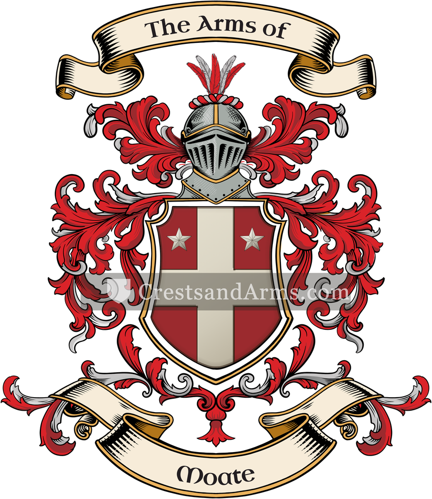The Moate coat of arms, drawn from the recorded blazon