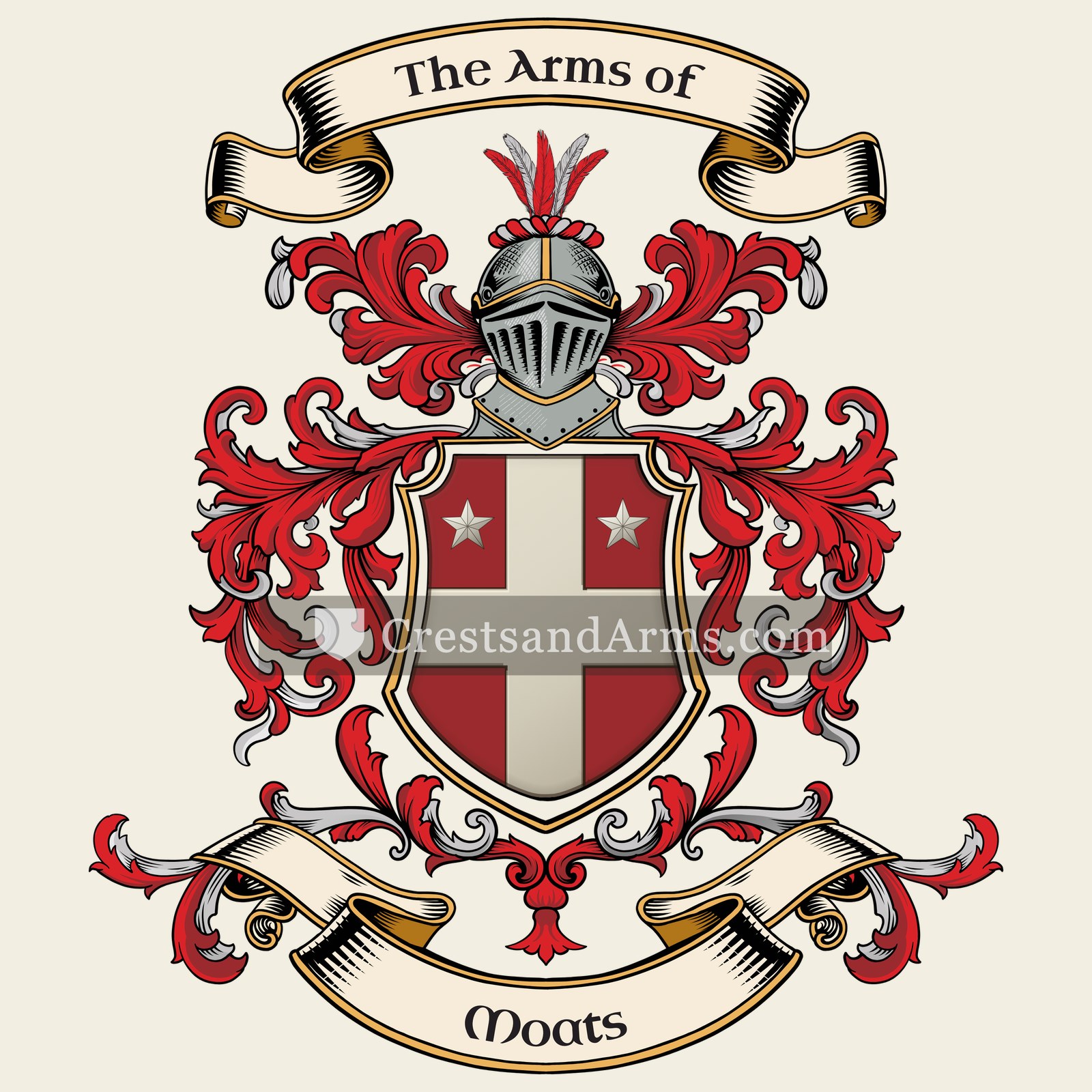 The Moats coat of arms, drawn from the recorded blazon