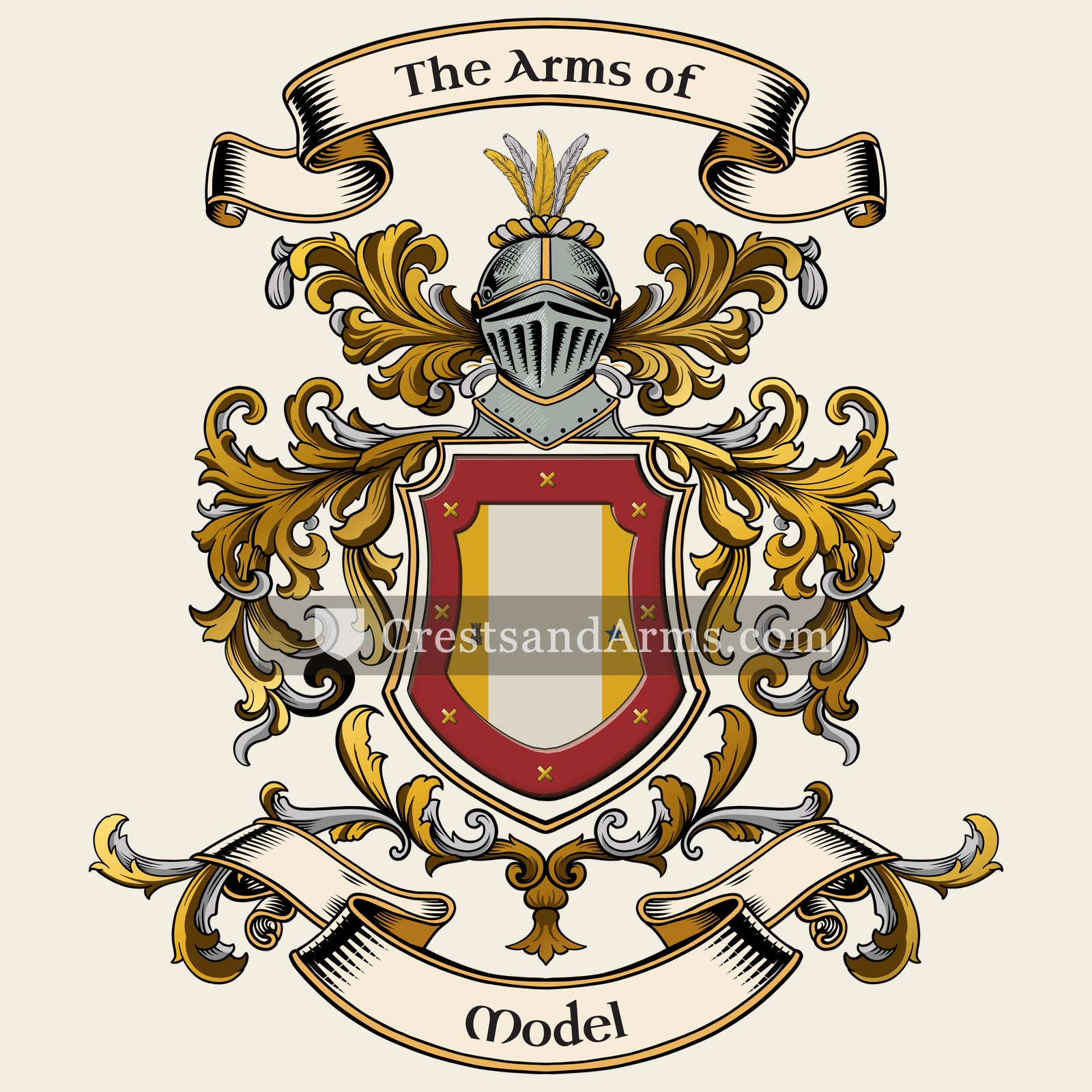 The Model coat of arms, drawn from the recorded blazon