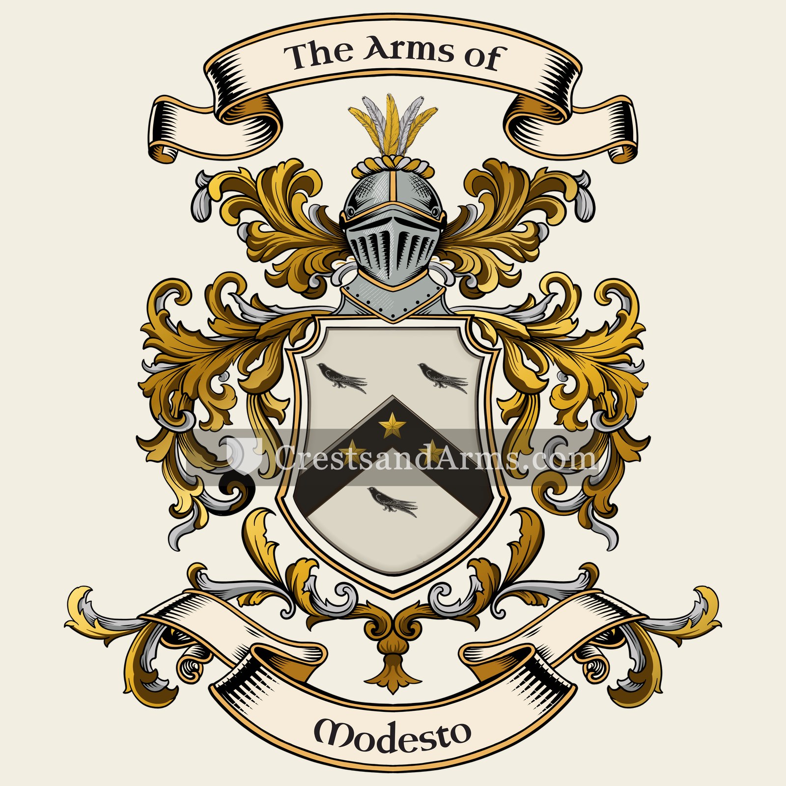The Modesto coat of arms, drawn from the recorded blazon