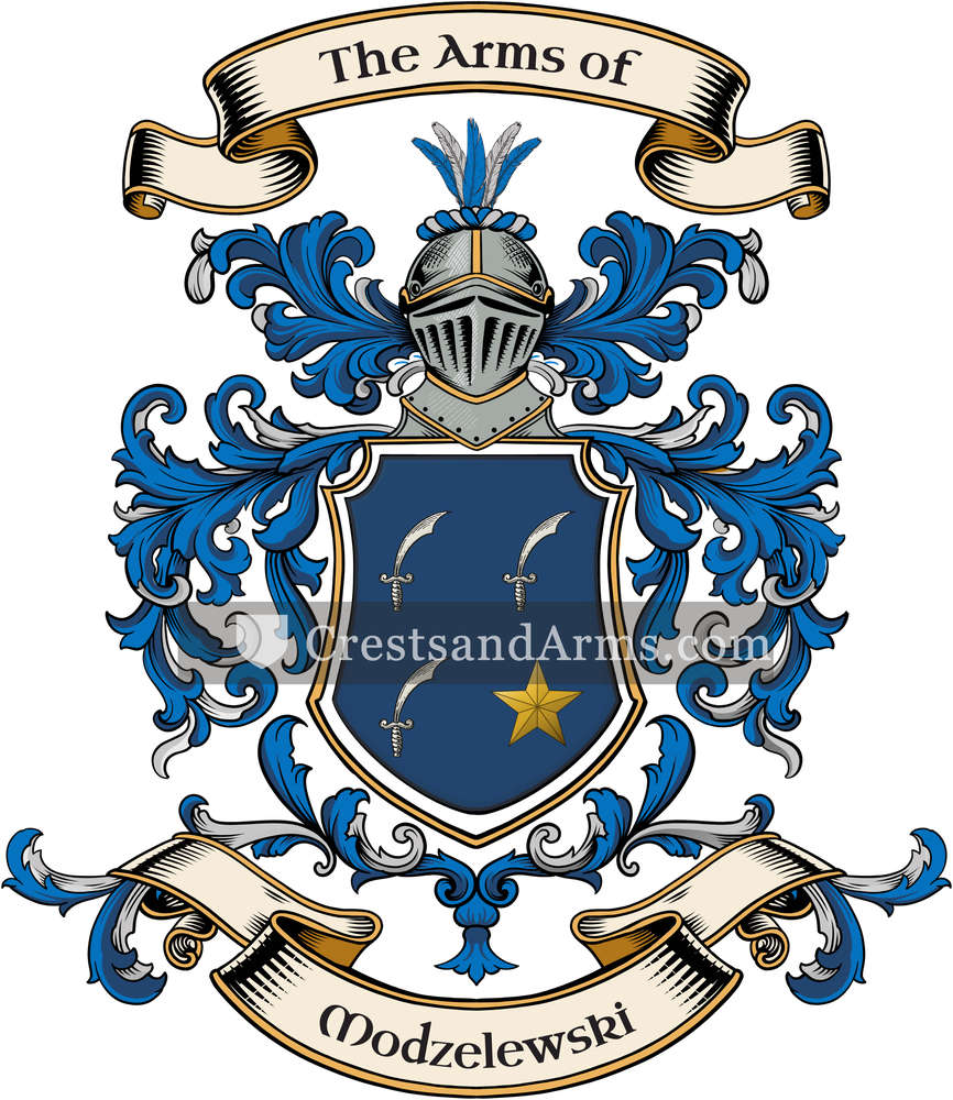 The Modzelewski coat of arms, drawn from the recorded blazon