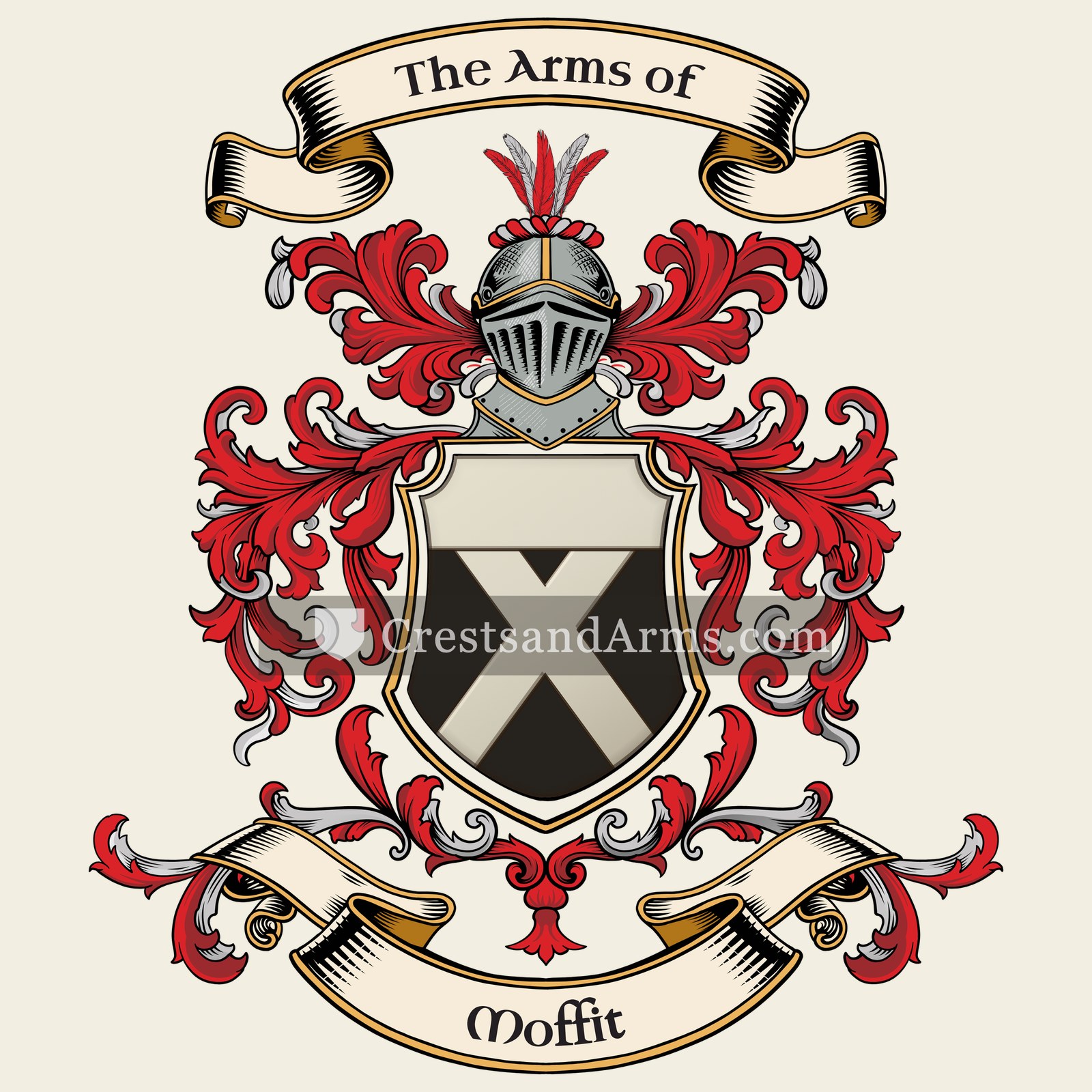 The Moffit coat of arms, drawn from the recorded blazon