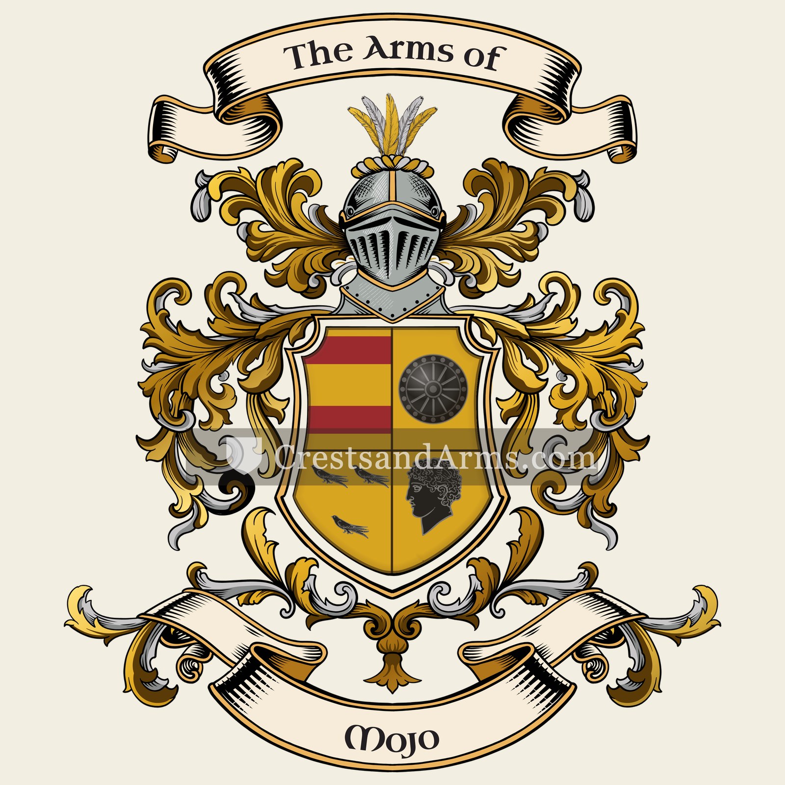 The Mojo coat of arms, drawn from the recorded blazon