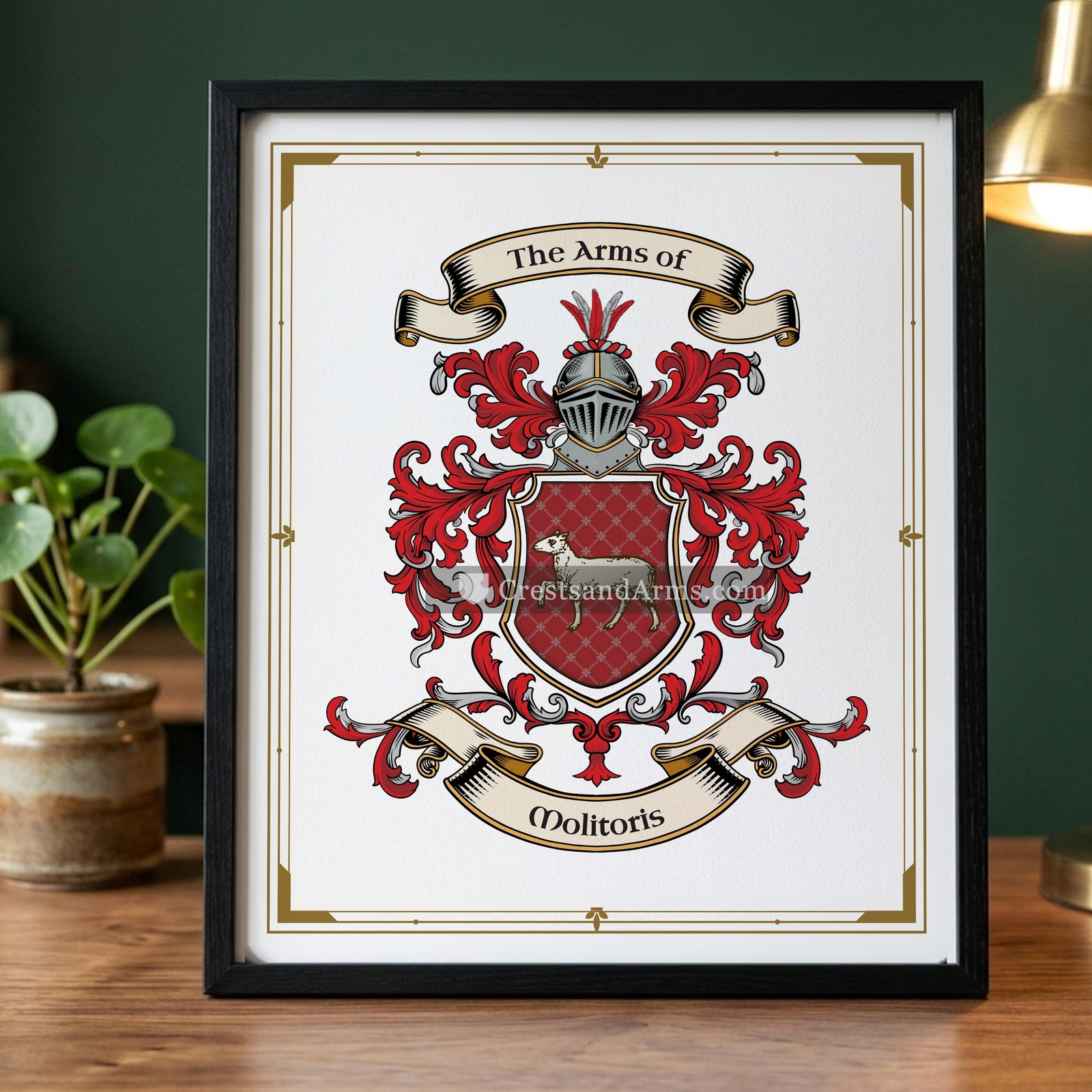 The Molitoris arms on the framed, black wood