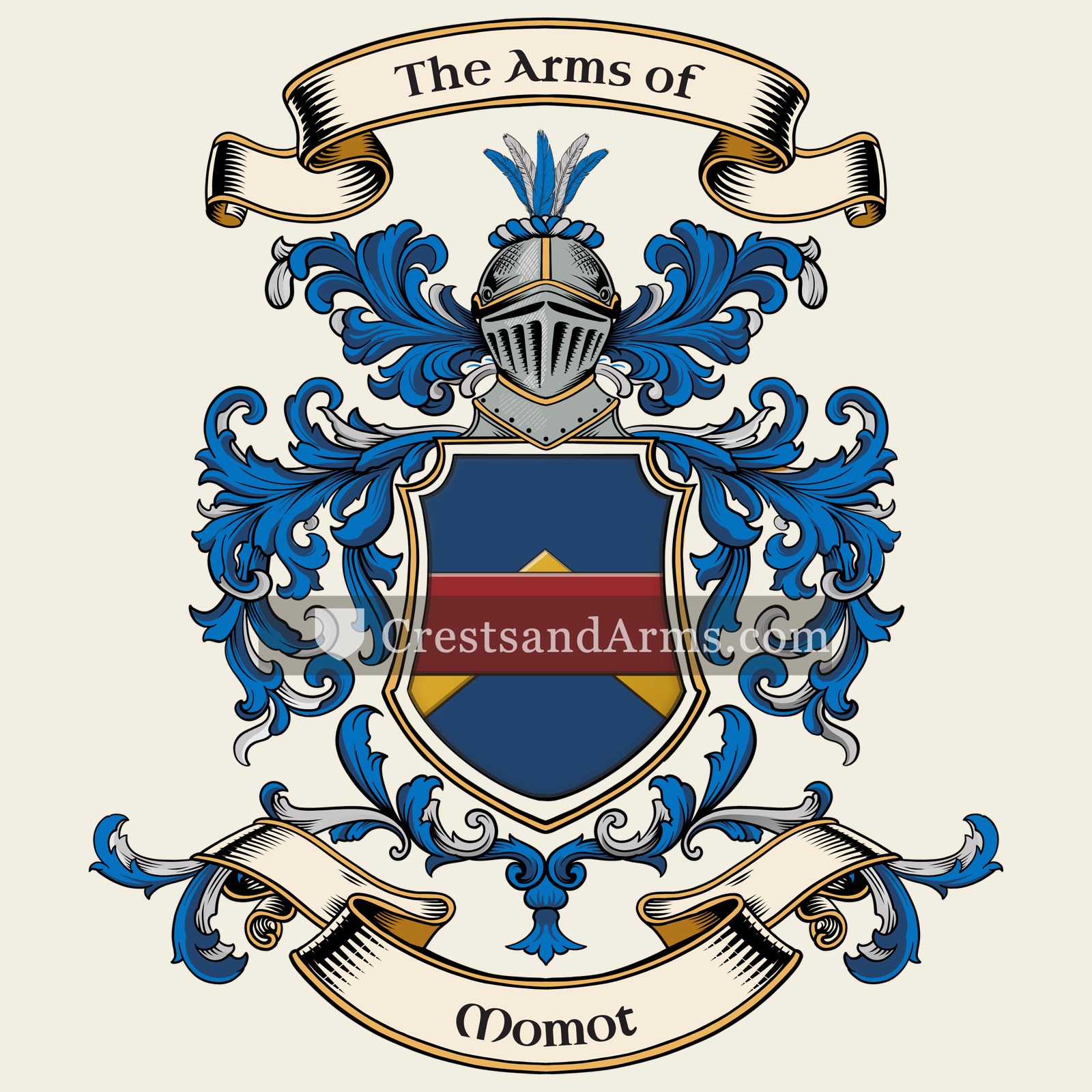 The Momot coat of arms, drawn from the recorded blazon