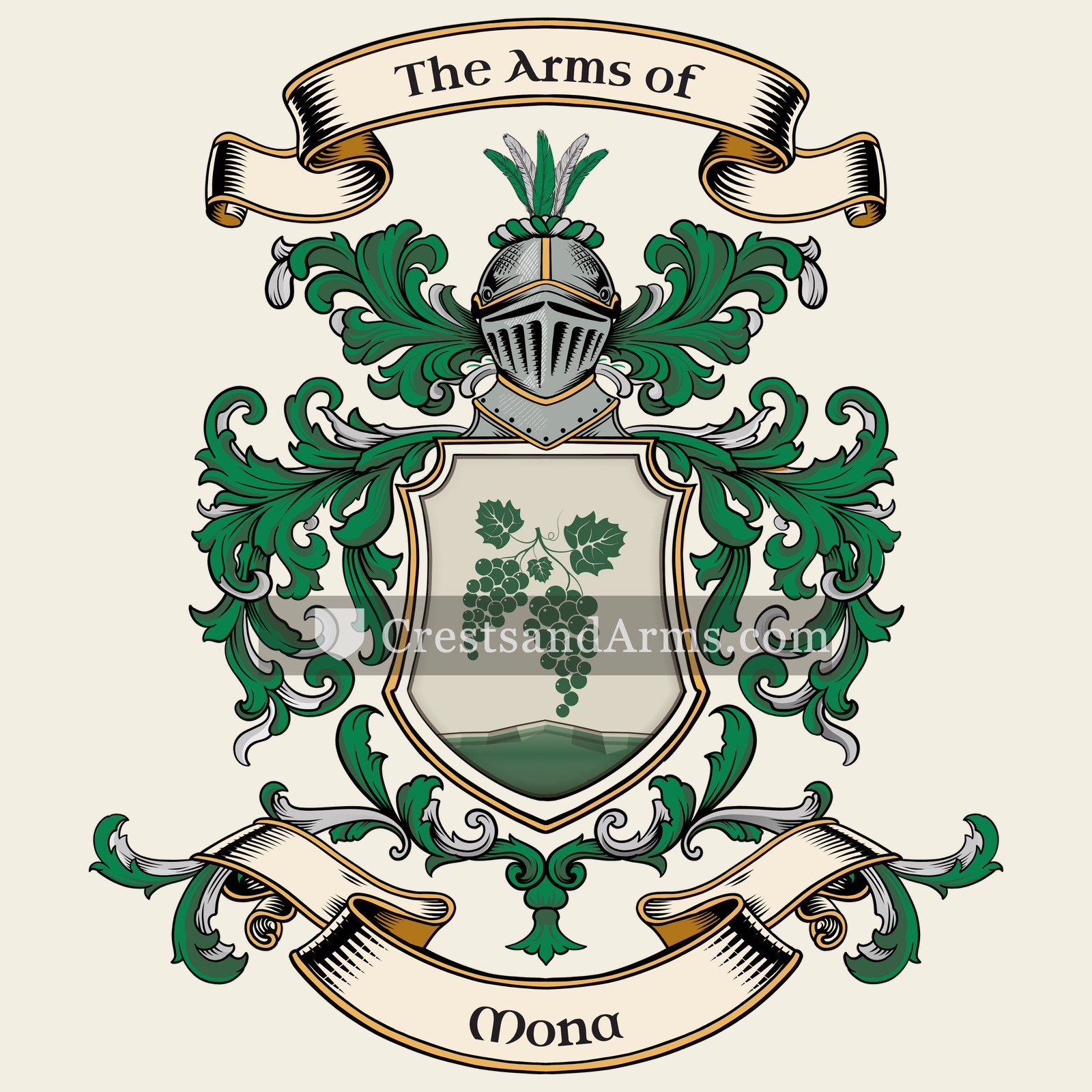 The Mona coat of arms, drawn from the recorded blazon