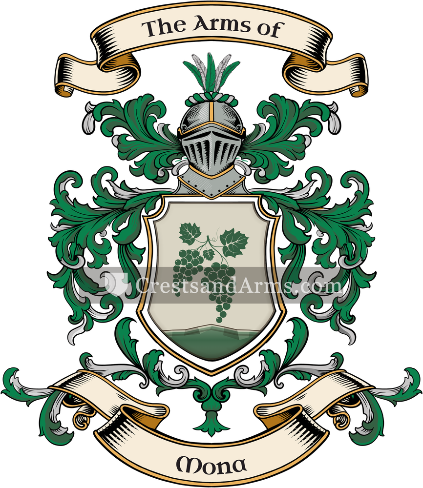 The Mona coat of arms, drawn from the recorded blazon
