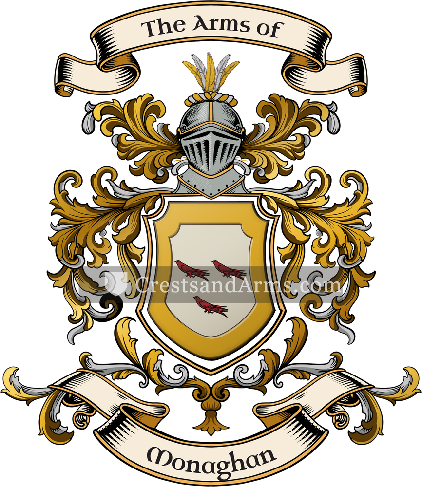 The Monaghan coat of arms, drawn from the recorded blazon
