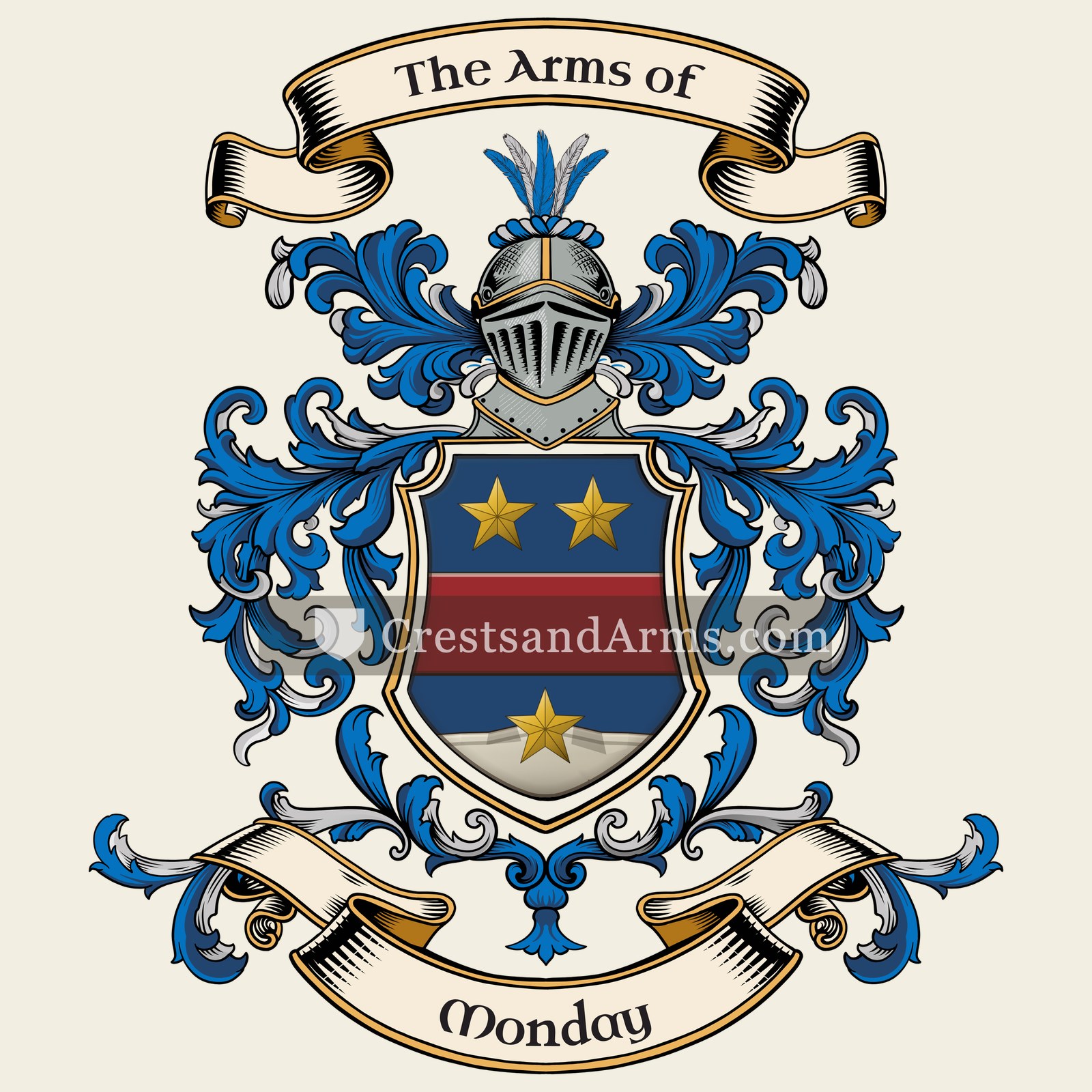 The Monday coat of arms, drawn from the recorded blazon