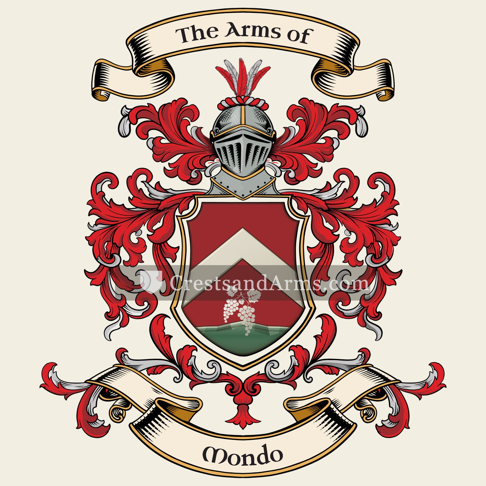 The Mondo coat of arms, drawn from the recorded blazon
