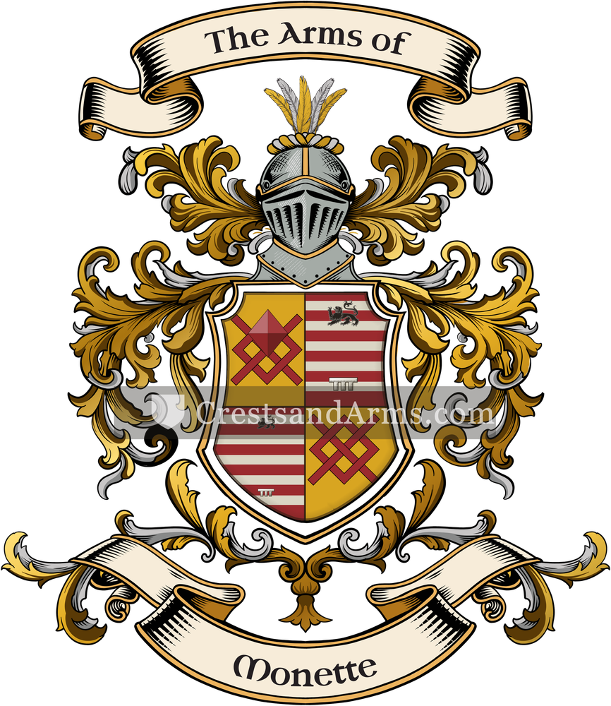 The Monette coat of arms, drawn from the recorded blazon