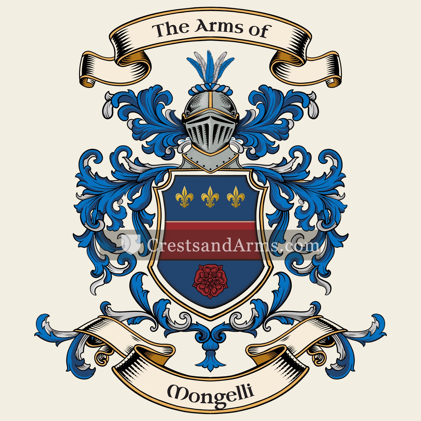The Mongelli coat of arms, drawn from the recorded blazon