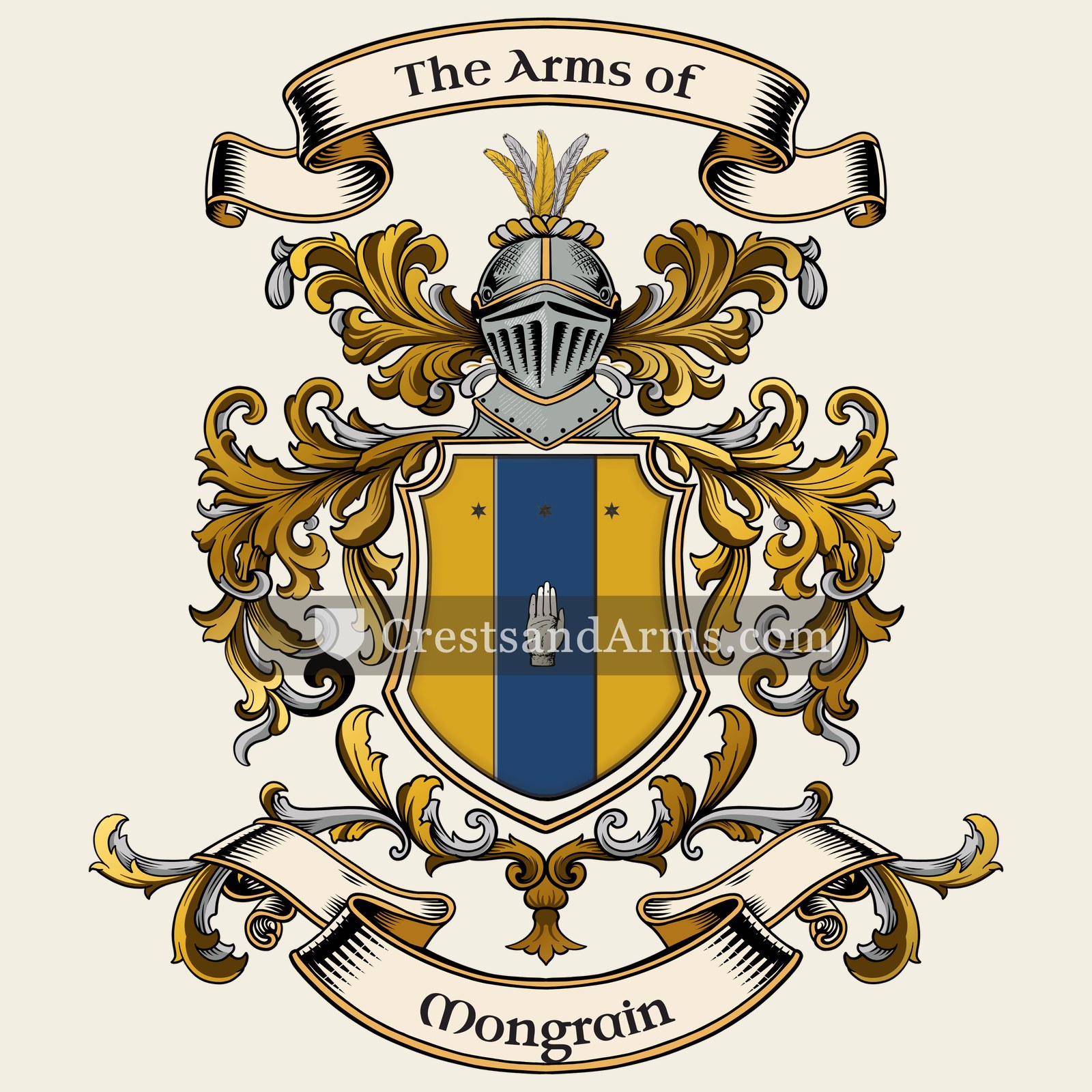 The Mongrain coat of arms, drawn from the recorded blazon