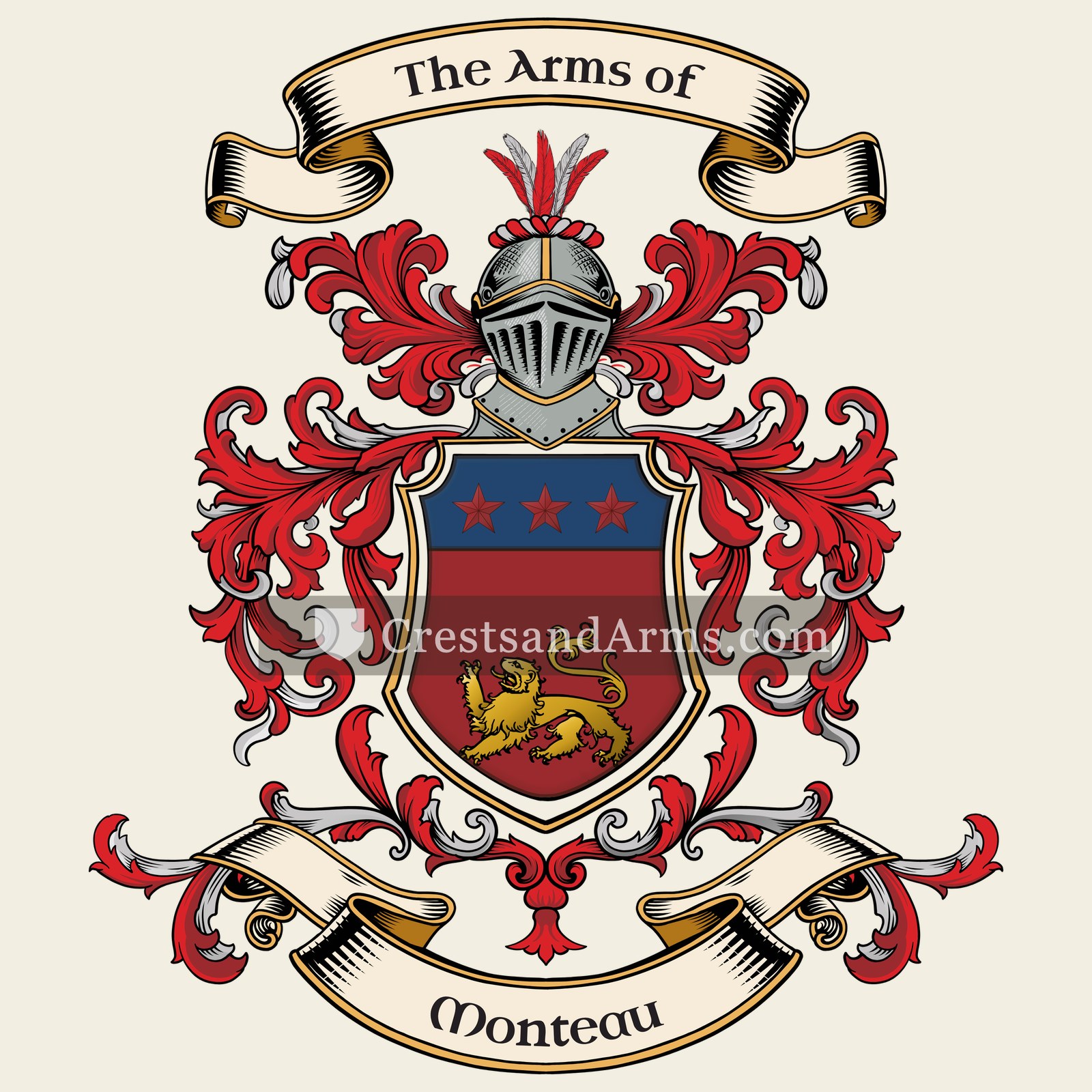 The Monteau coat of arms, drawn from the recorded blazon