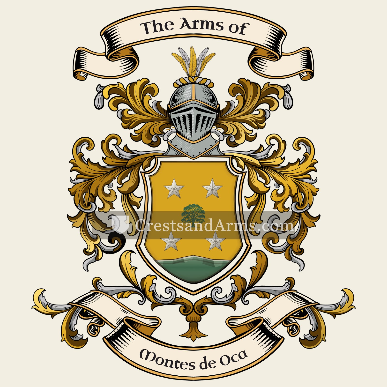 The Montes de Oca coat of arms, drawn from the recorded blazon