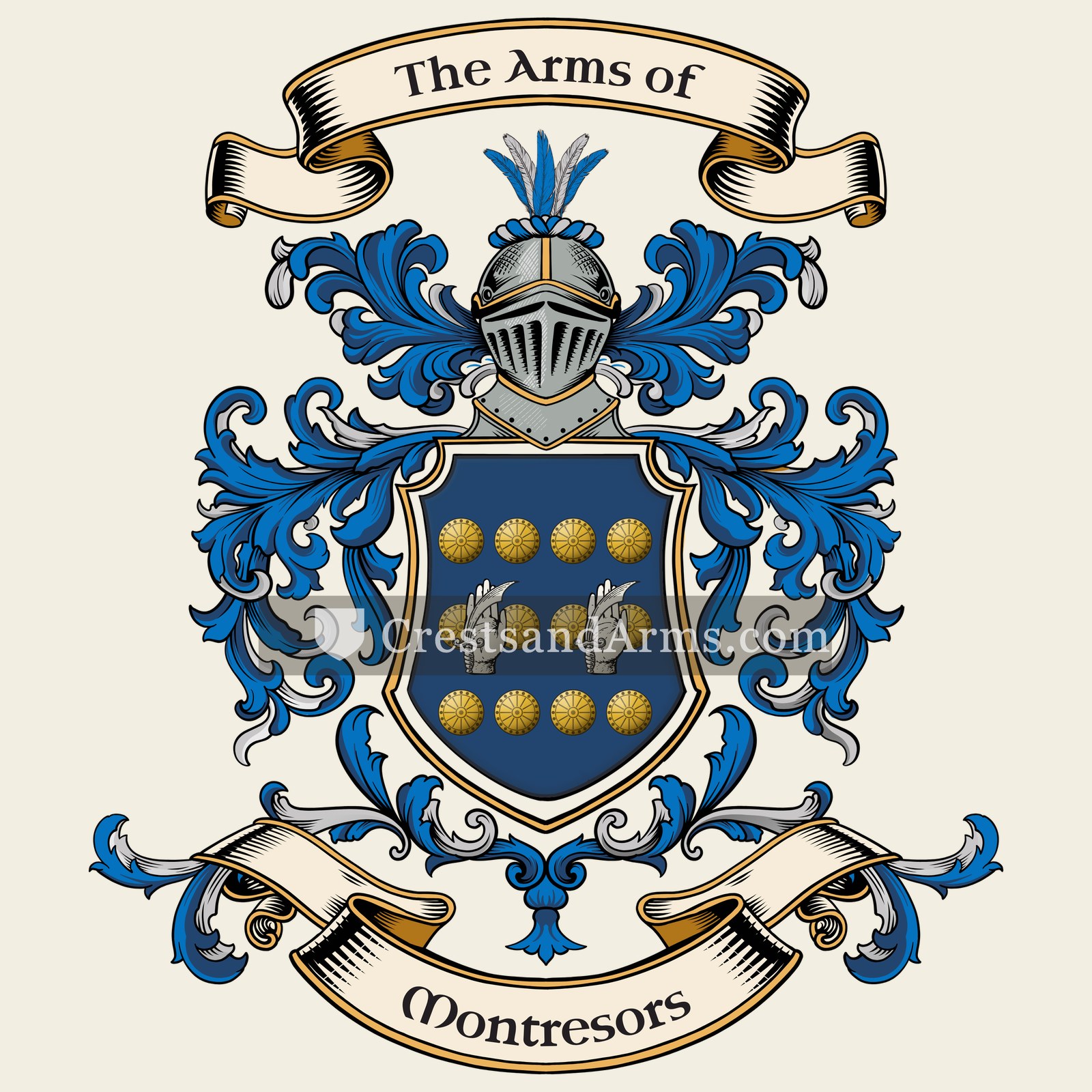 The Montresors coat of arms, drawn from the recorded blazon