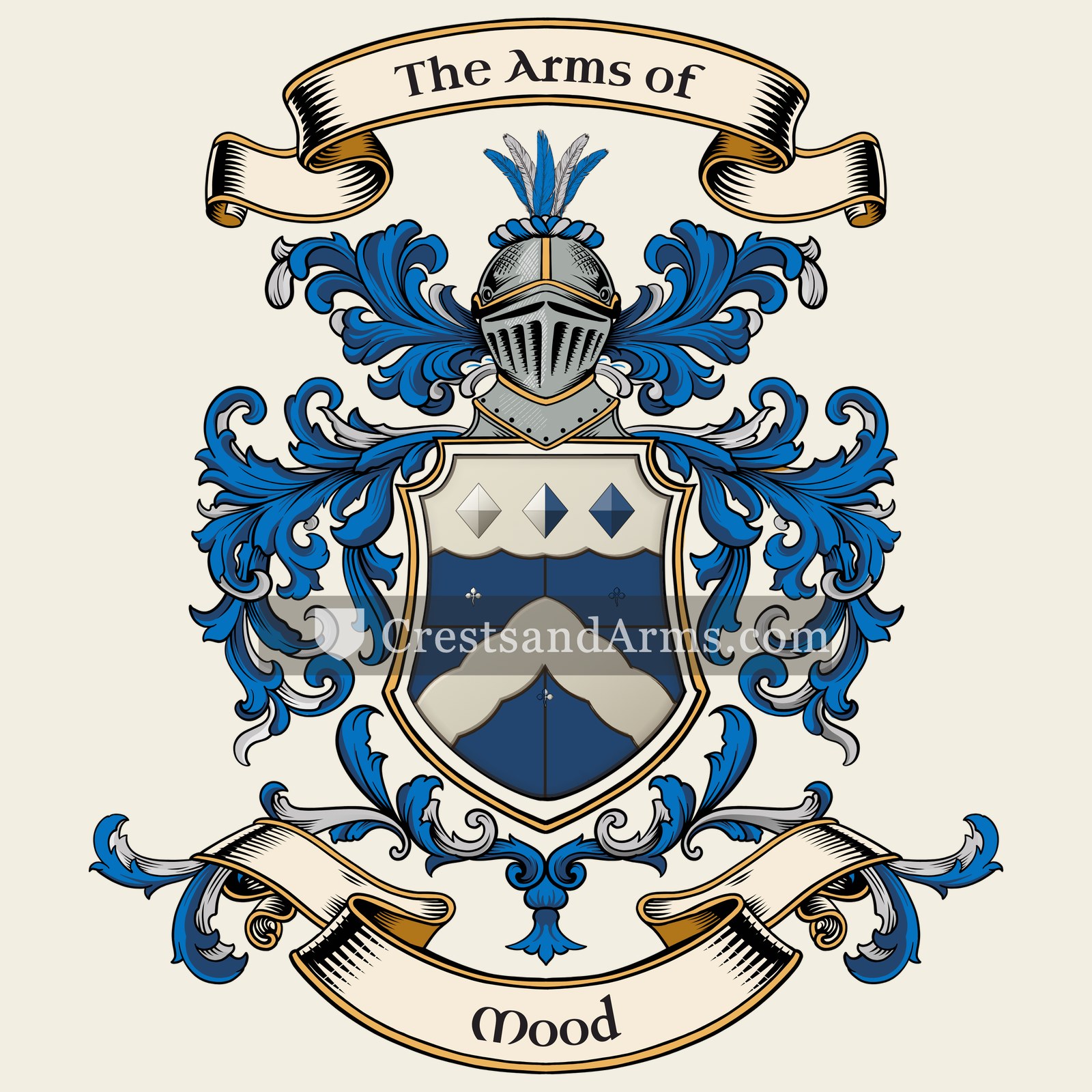 The Mood coat of arms, drawn from the recorded blazon