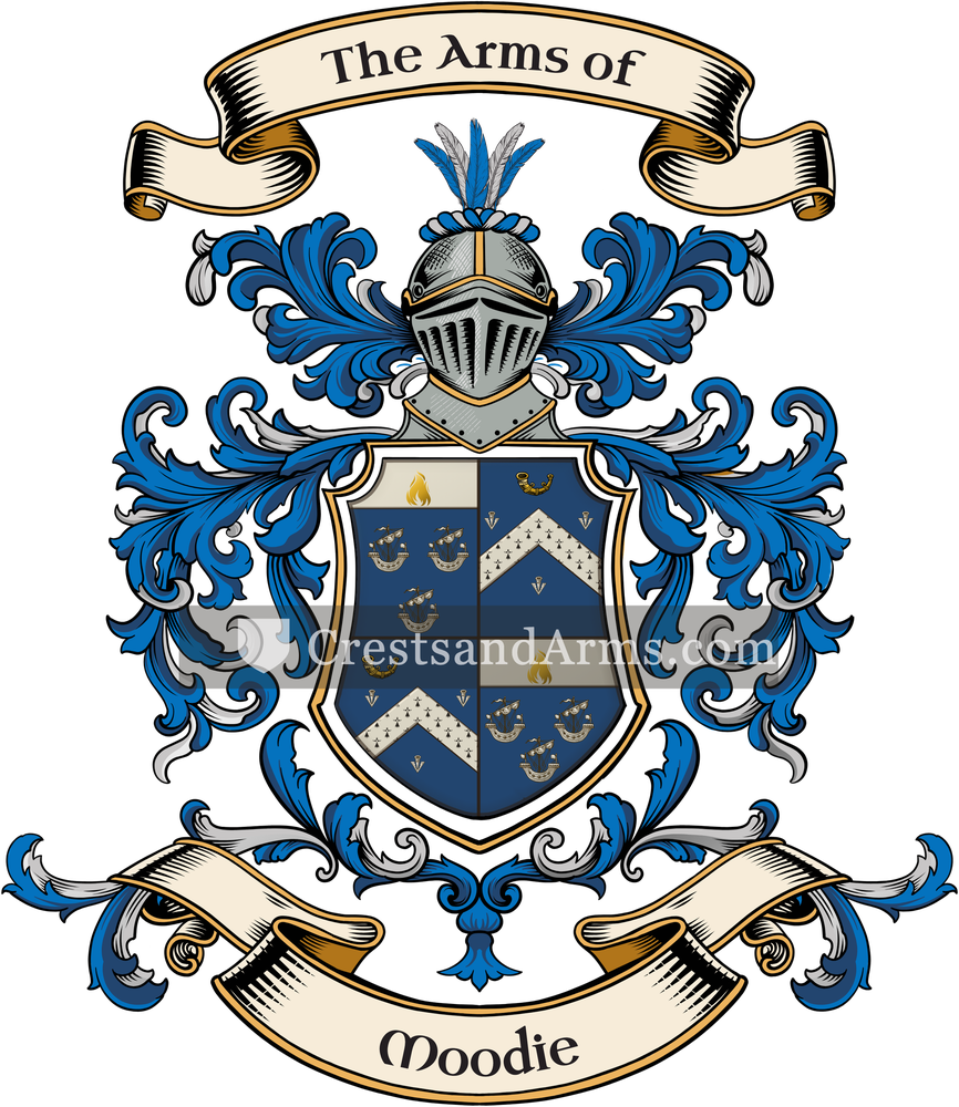 The Moodie coat of arms, drawn from the recorded blazon