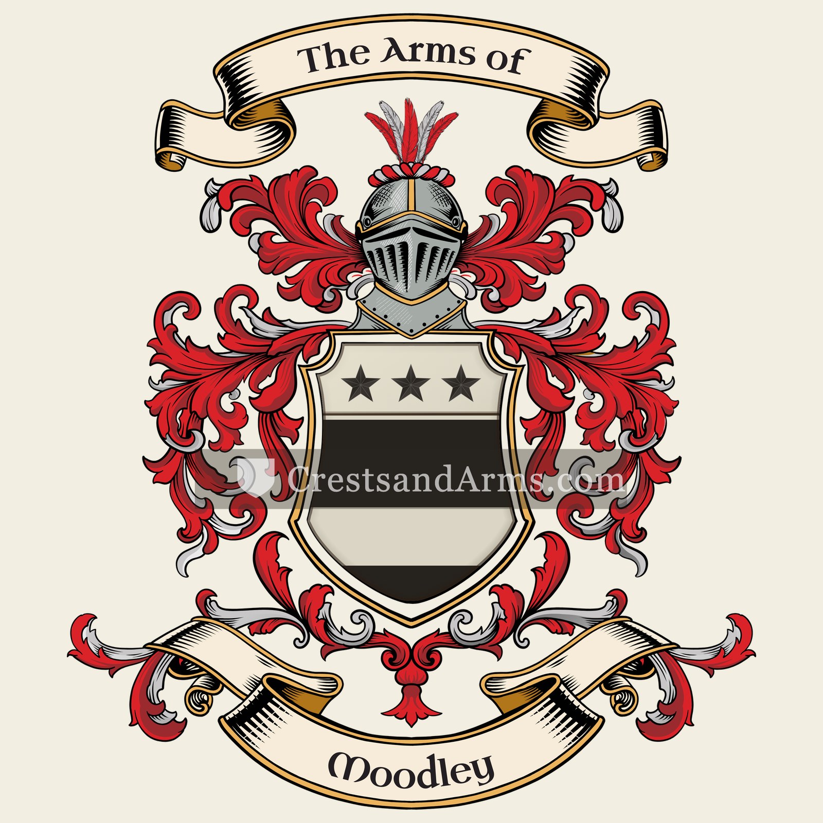 The Moodley coat of arms, drawn from the recorded blazon