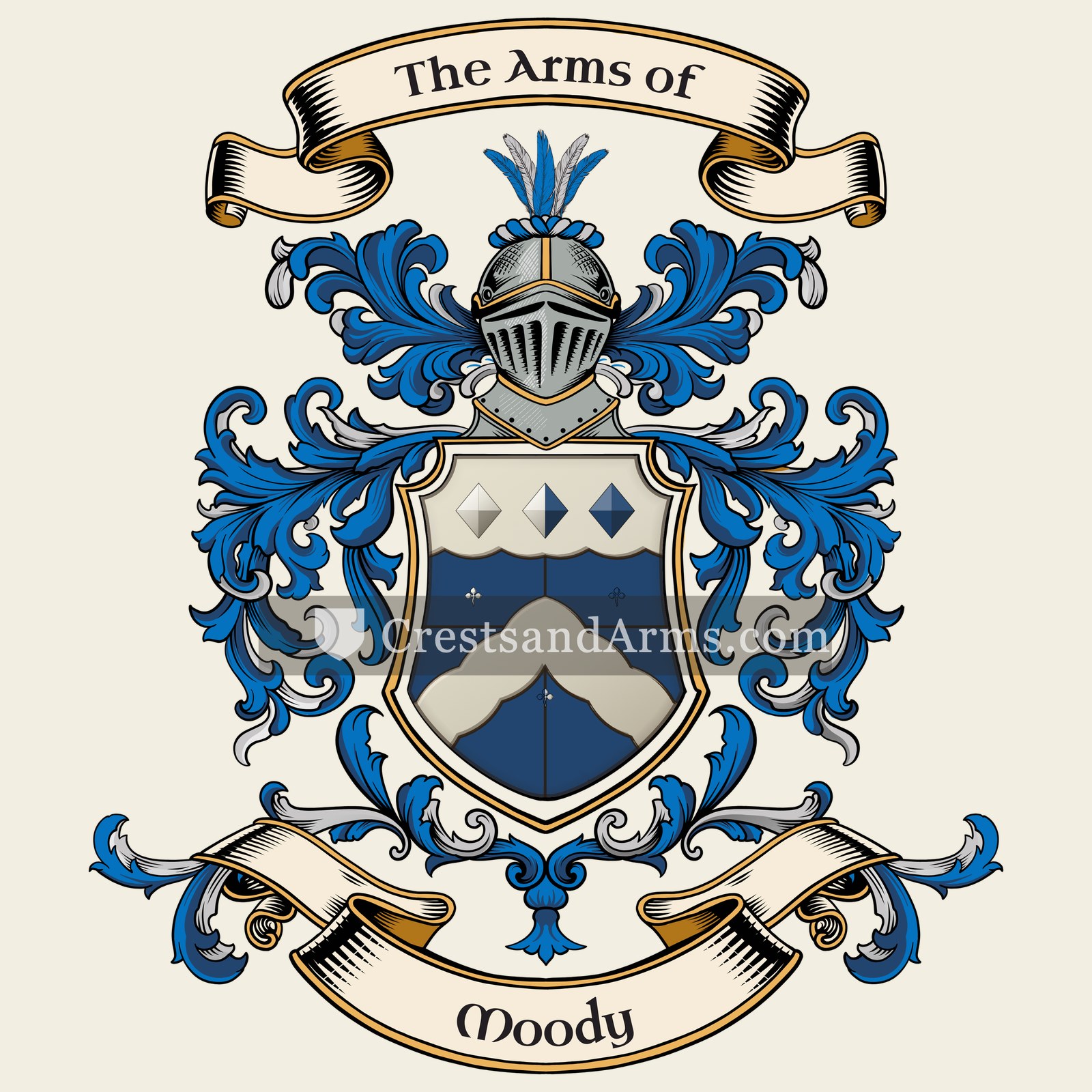 The Moody coat of arms, drawn from the recorded blazon