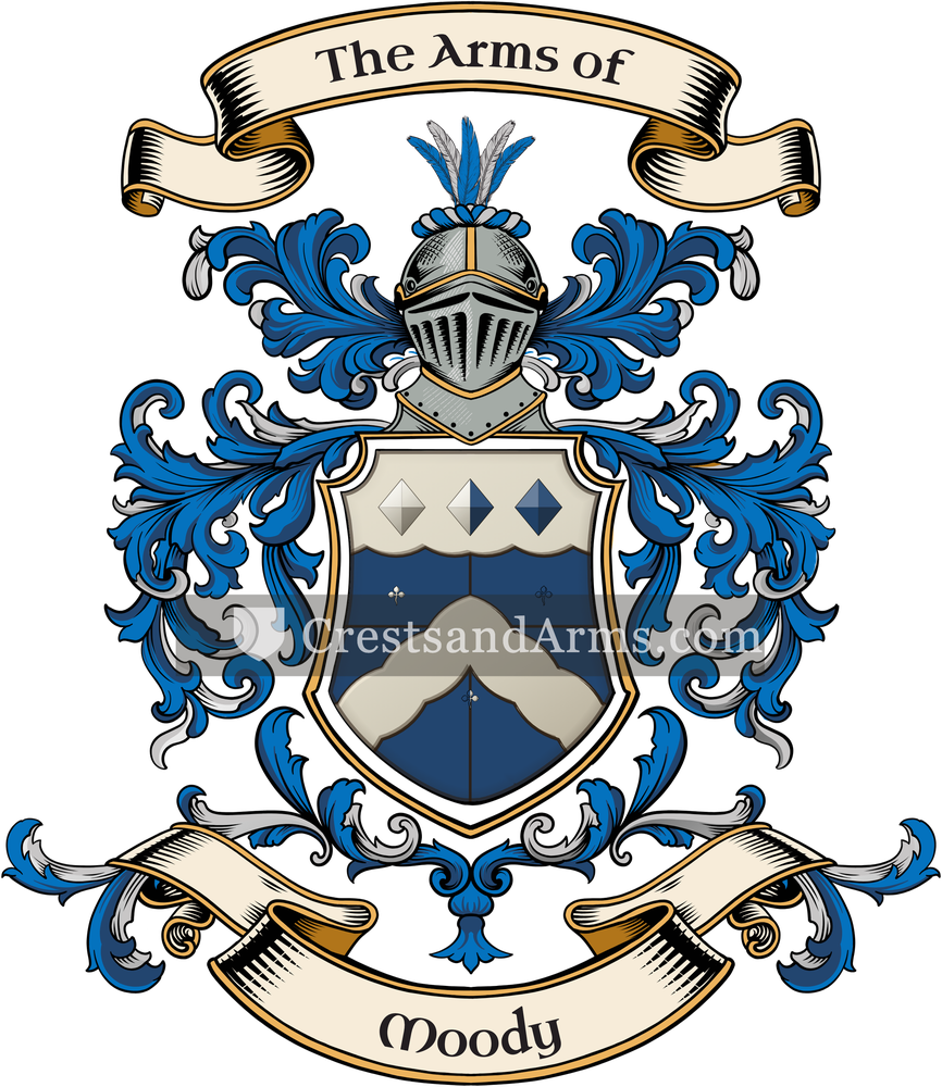 The Moody coat of arms, drawn from the recorded blazon