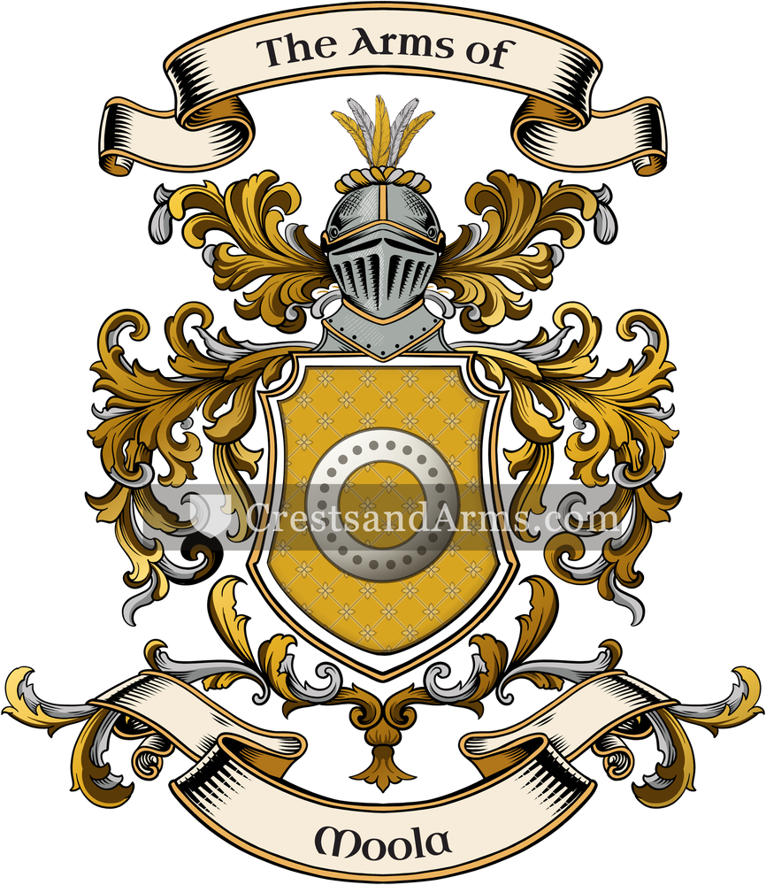 The Moola coat of arms, drawn from the recorded blazon