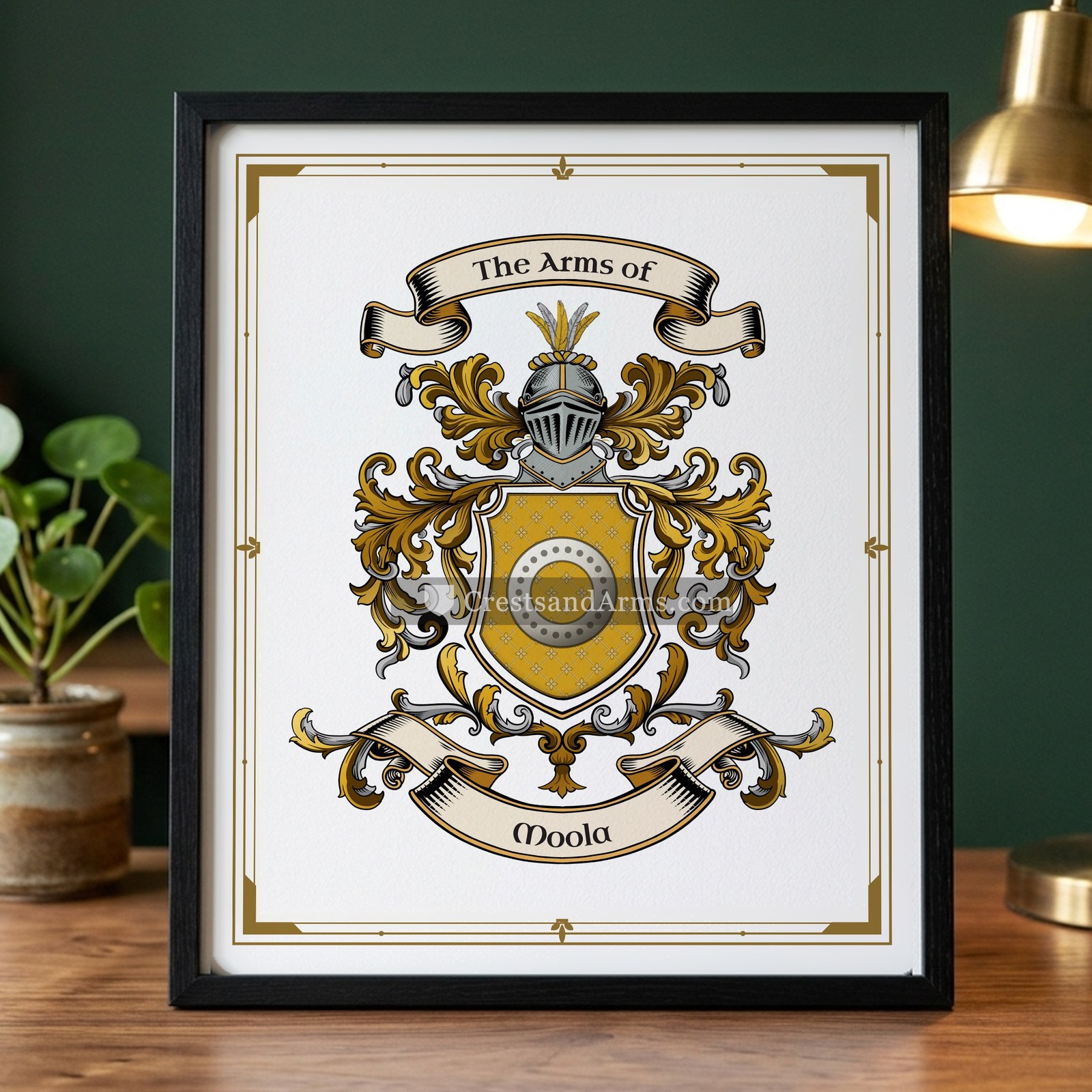 The Moola arms on the framed, black wood
