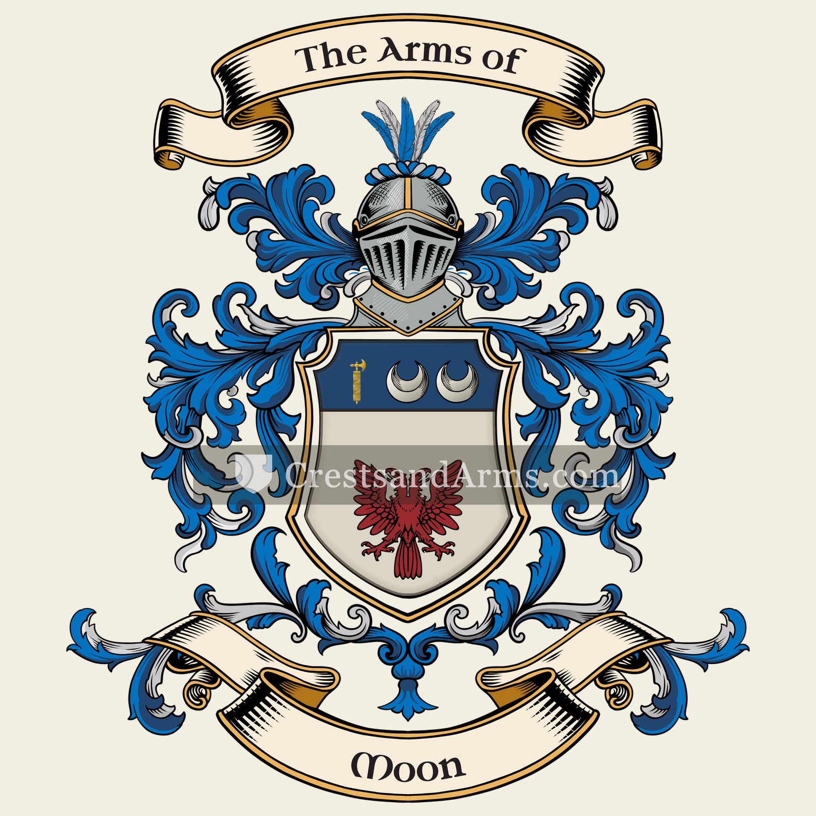The Moon coat of arms, drawn from the recorded blazon