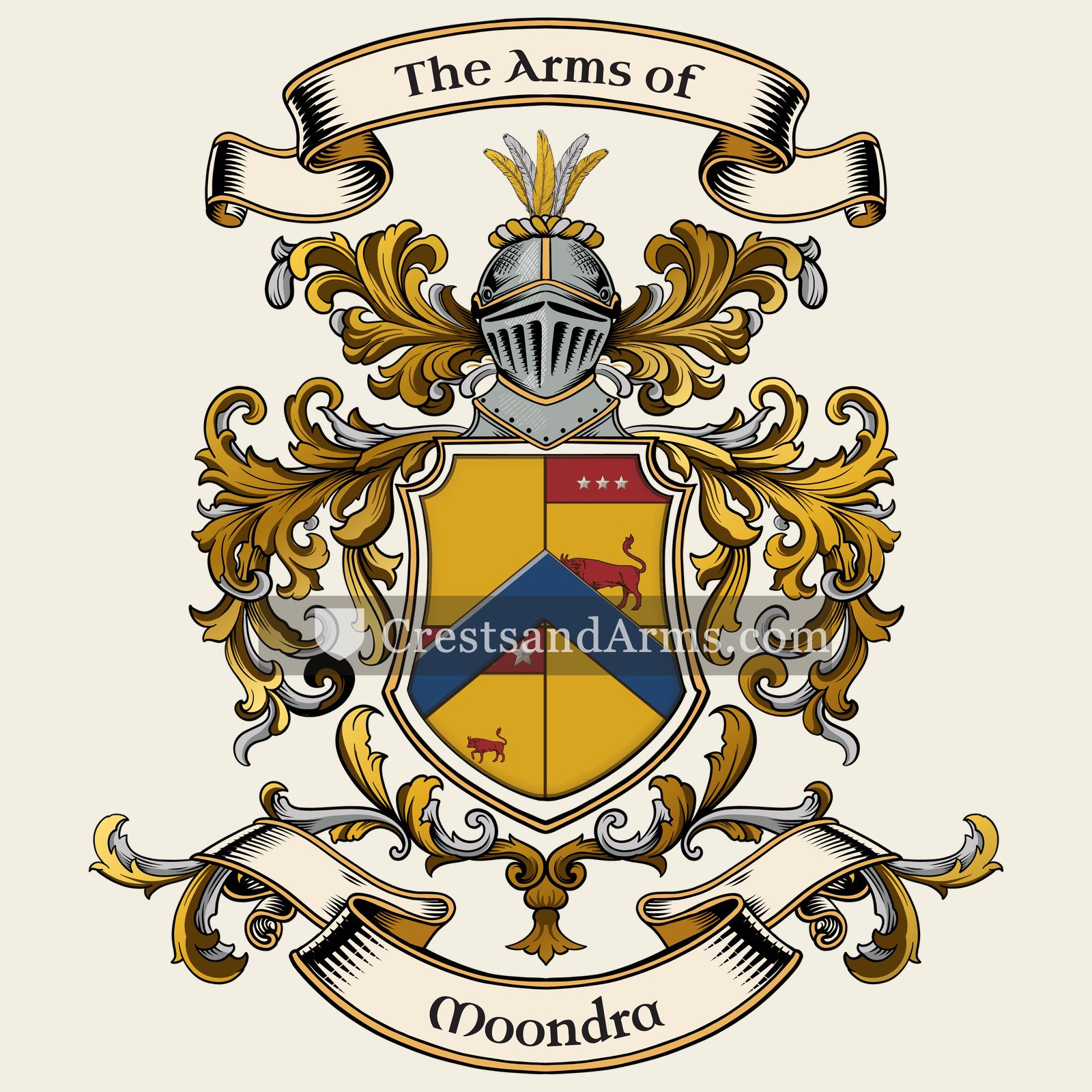 The Moondra coat of arms, drawn from the recorded blazon