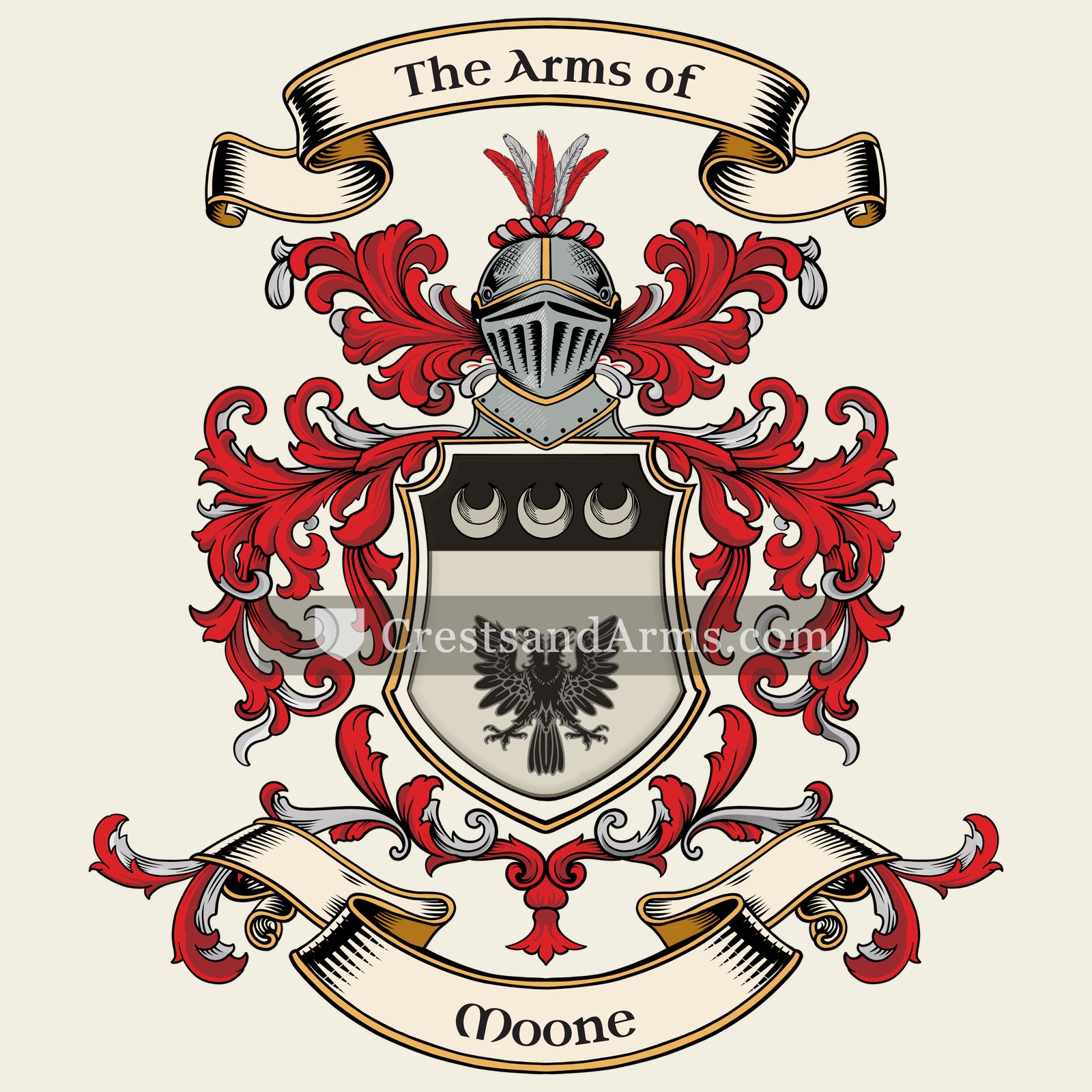 The Moone coat of arms, drawn from the recorded blazon