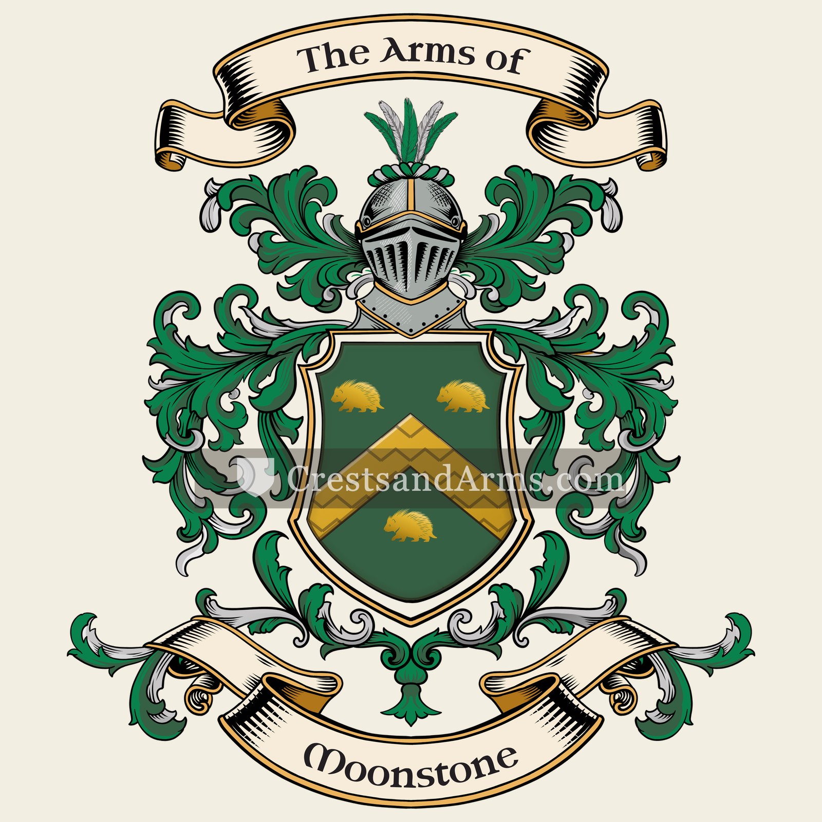 The Moonstone coat of arms, drawn from the recorded blazon