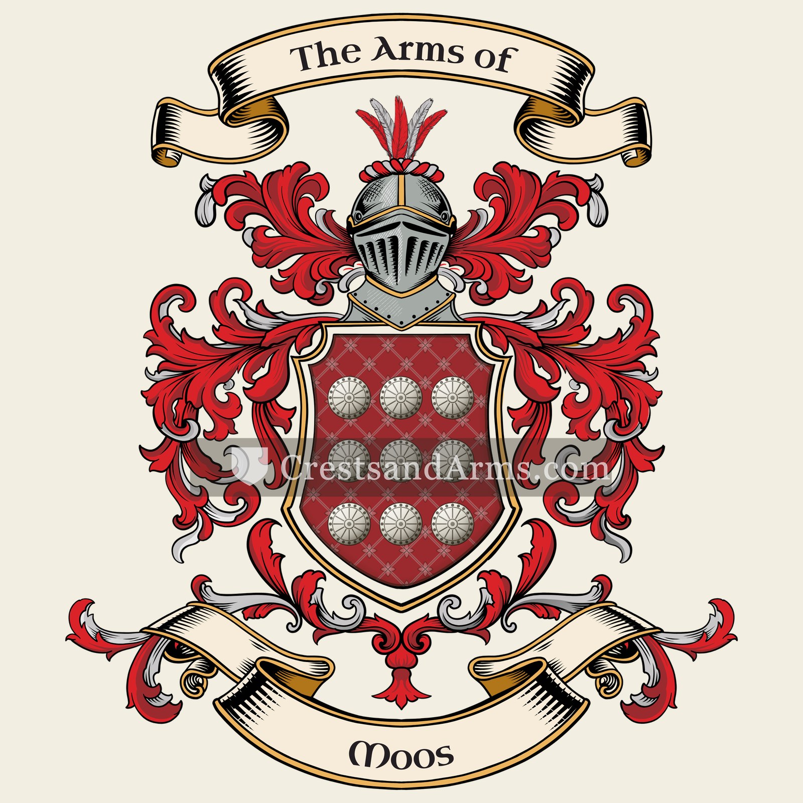 The Moos coat of arms, drawn from the recorded blazon