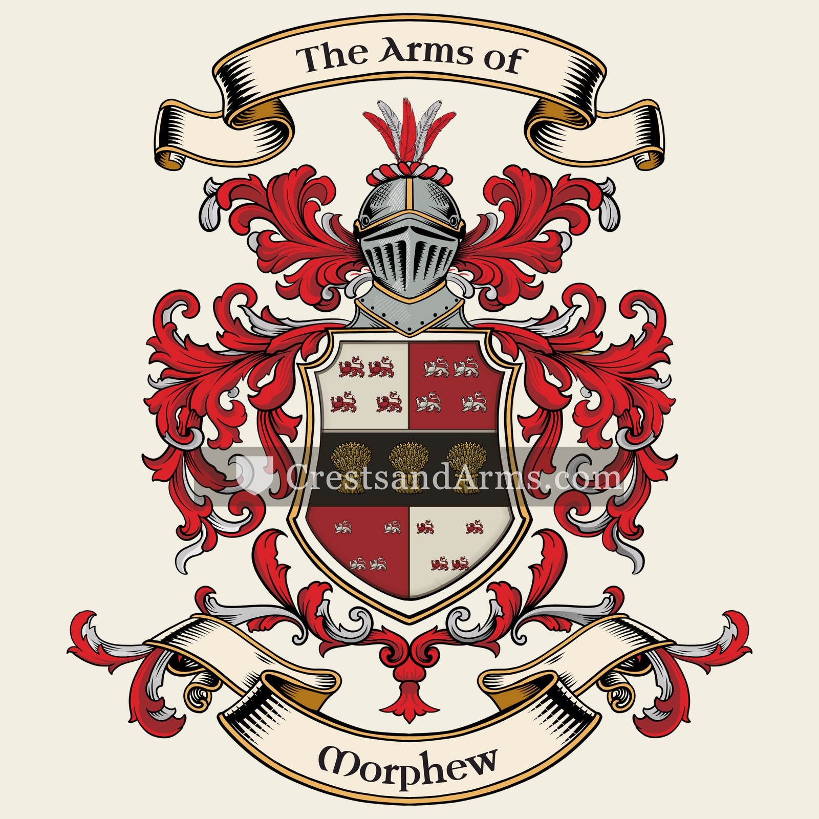 The Morphew coat of arms, drawn from the recorded blazon